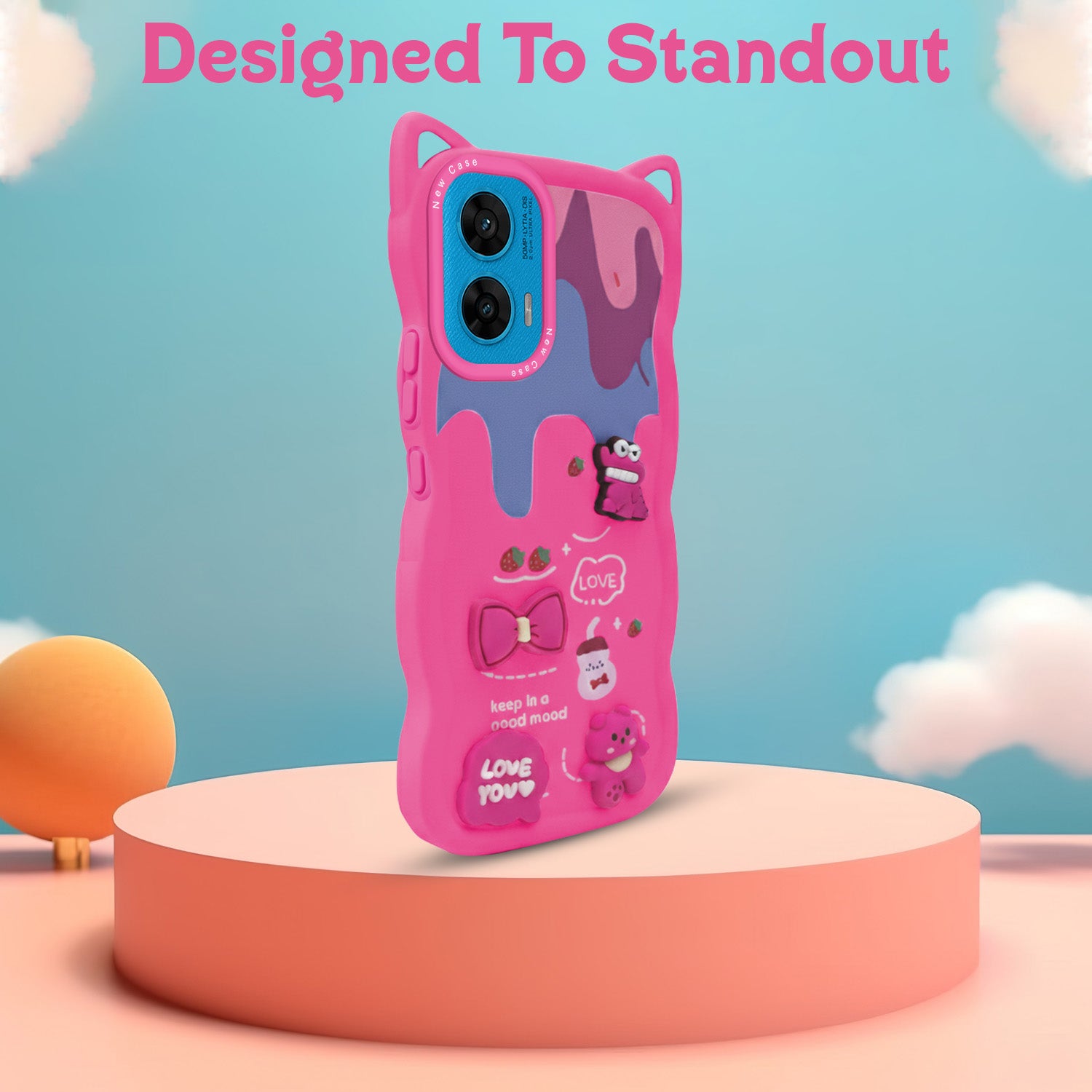 For Motorola Moto G96 Back Case Cover Strap (3D embossed Figures | Strap Holder | 360* Soft Cushion with Camera Bump)