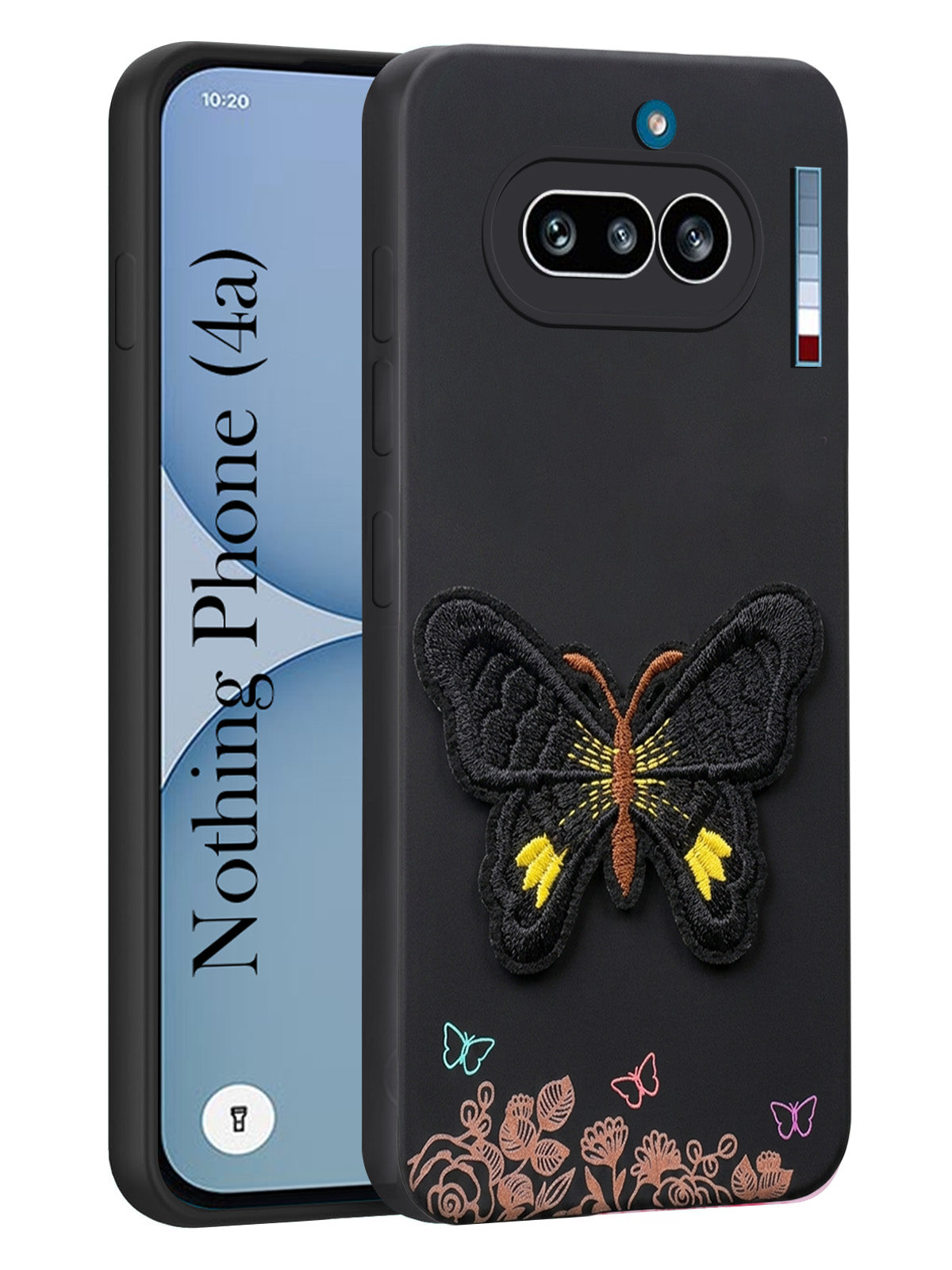For Nothing Phone 4A 5G Back Cover Case (Soft Butterfly Embroidery | Women Teen Girls | Camera Protection| Matte Silicone)