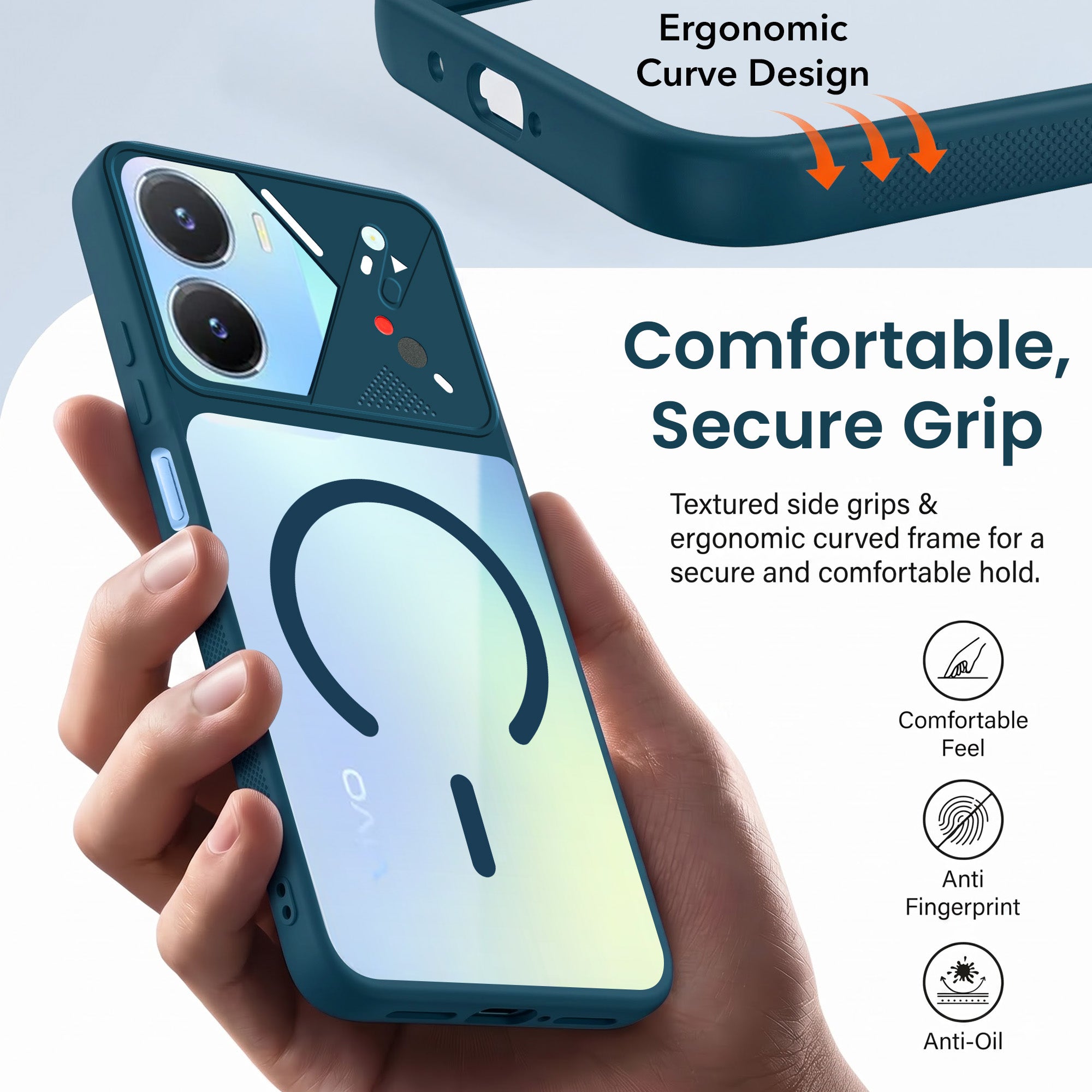 For Vivo T2x Back Cover Case Lifetime Anti-Yellow Clear (Camera Protection | Side Grip | Wireless MagSafe Compatible)