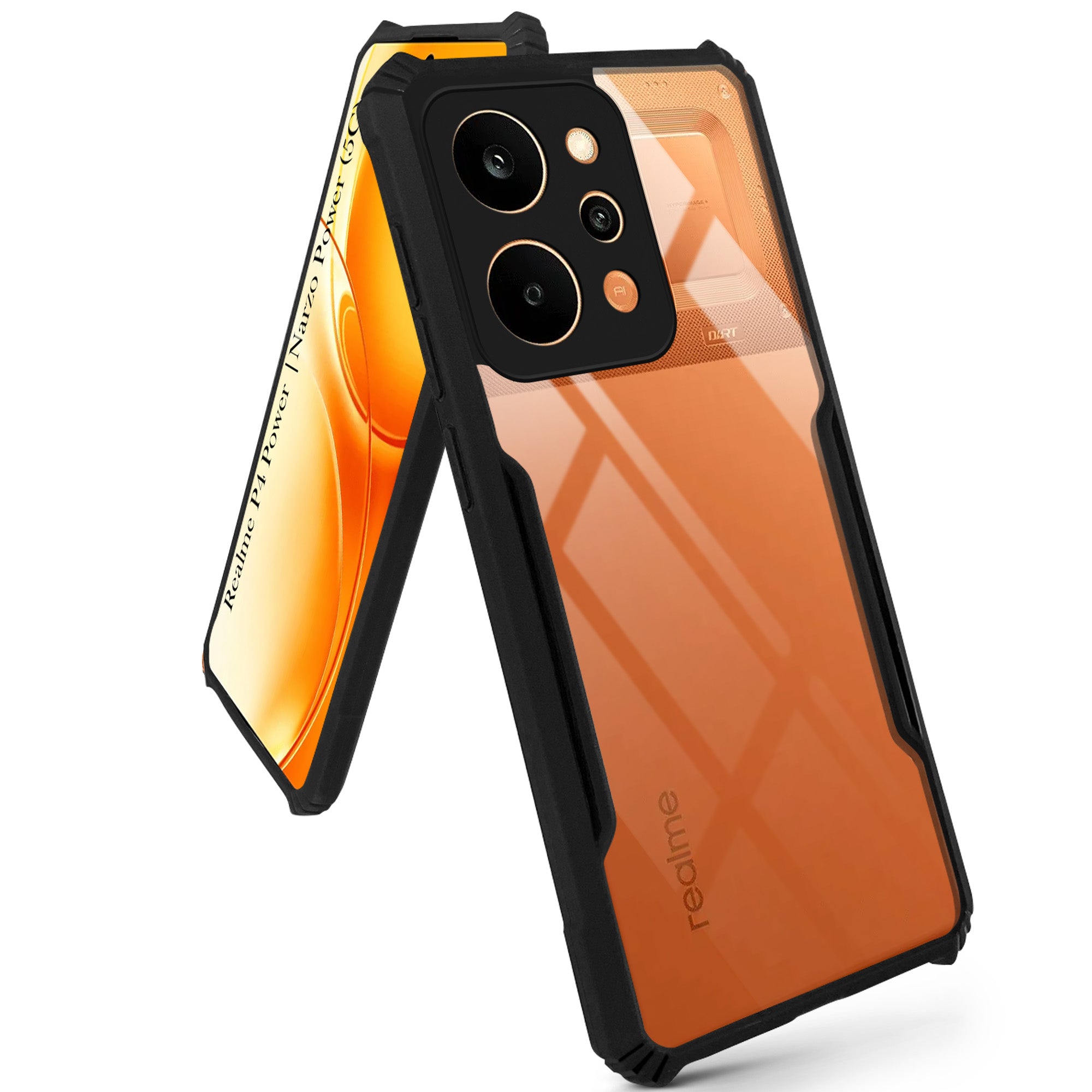For Realme P4 Power 5G | Realme Narzo Power Back Cover Case Hybrid (Shockproof with Polycarbonate Clear Panel | Professional Black)