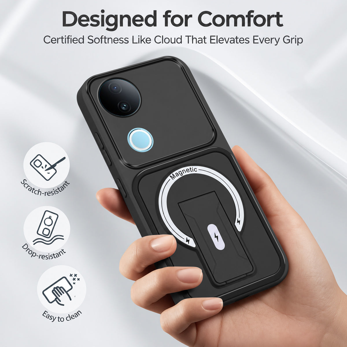 For Vivo iQOO Z10R Back Case Cover Metallic (Hybrid Armor Kickstand | MagSafe Compatible | Camera Protection Shockproof)