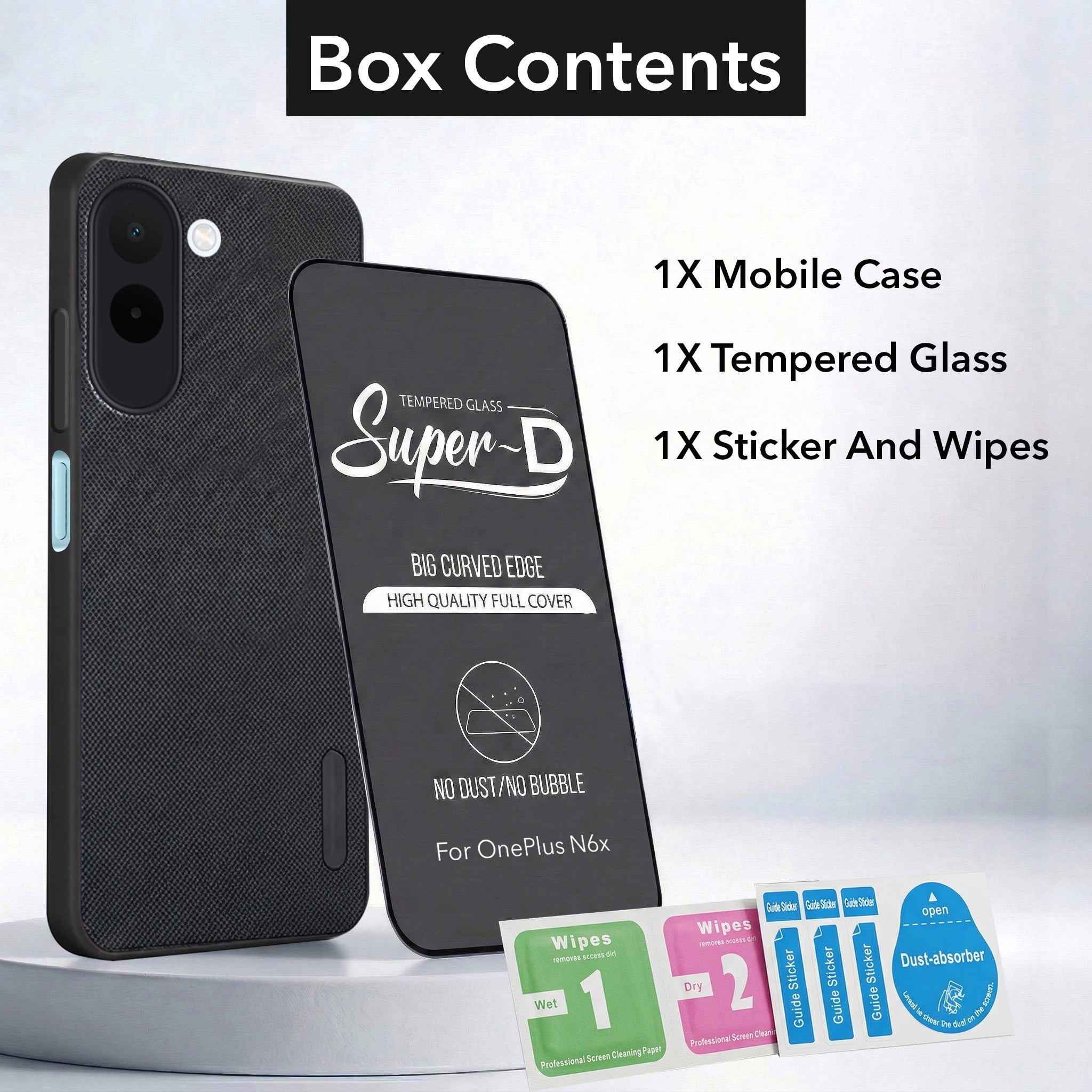 For OnePlus N6X Combo (Textured Grip Design | Micro-Fiber Cloth Inside | Oleophobic Coating Screen Glass)