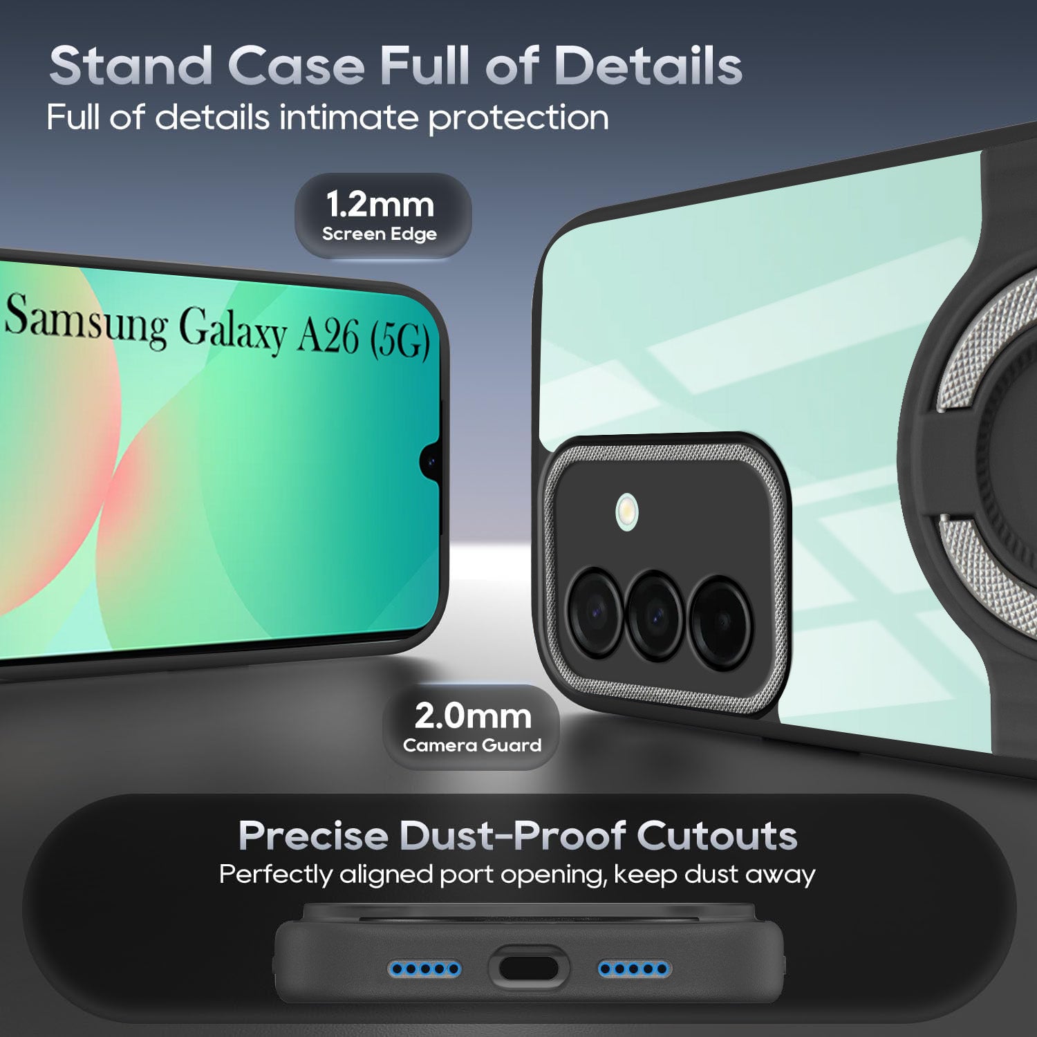 For Samsung Galaxy A26 5G Back Cover Case with stand (Built-in Ring Holder Kickstand | Lifetime Anti Yellow | Camera Protection)
