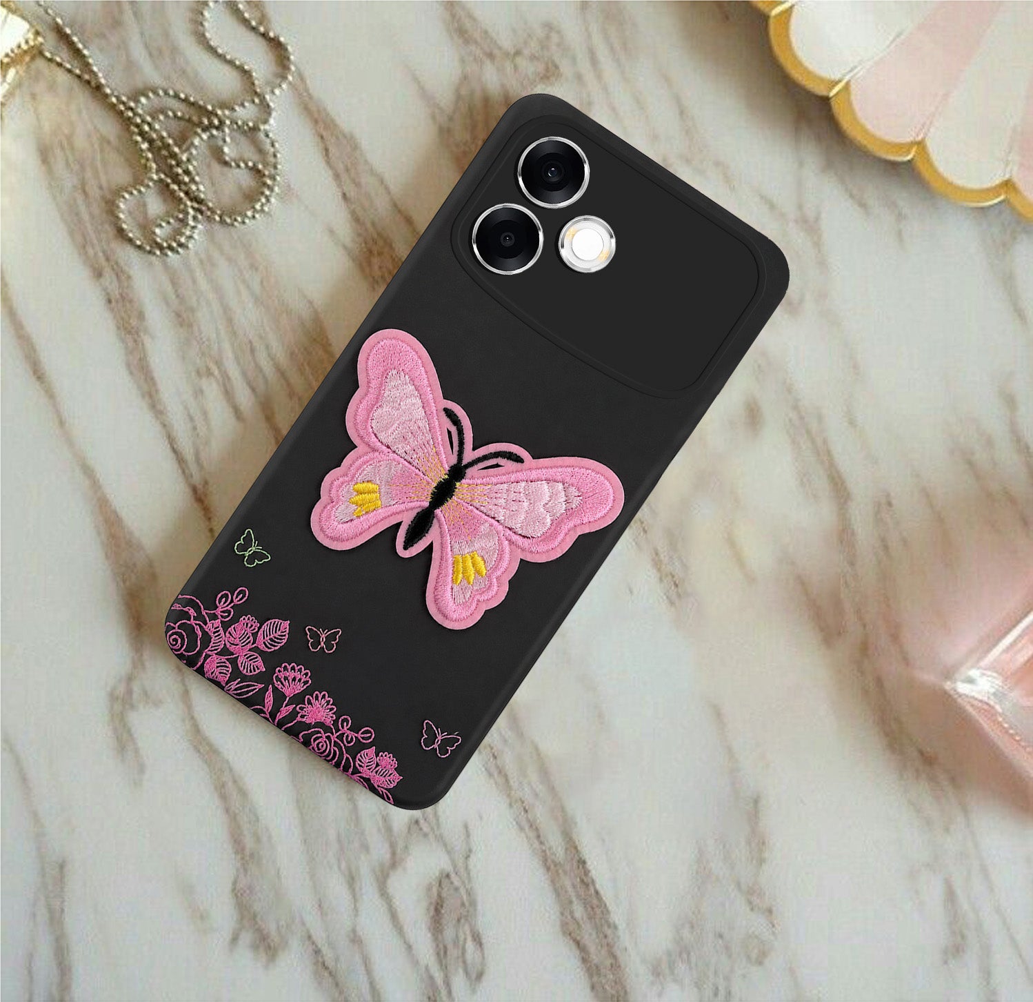 For Oppo F33 Pro 5G Back Cover Case (Soft Butterfly Embroidery | Women Teen Girls | Camera Protection| Matte Silicone)