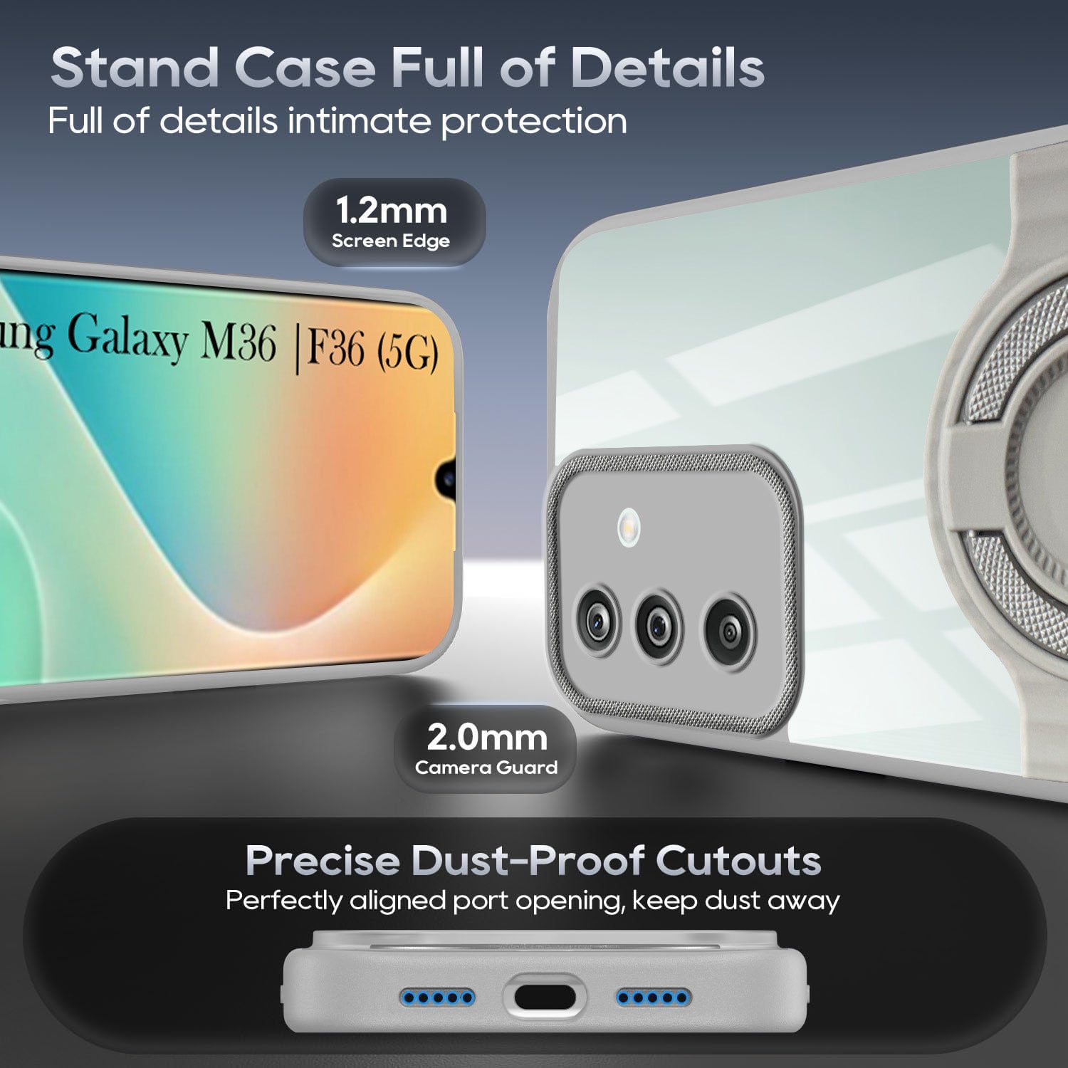 For Samsung Galaxy M36 | Samsung Galaxy F36 Back Cover Case with stand (Built-in Ring Holder Kickstand | Lifetime Anti Yellow | Camera Protection)