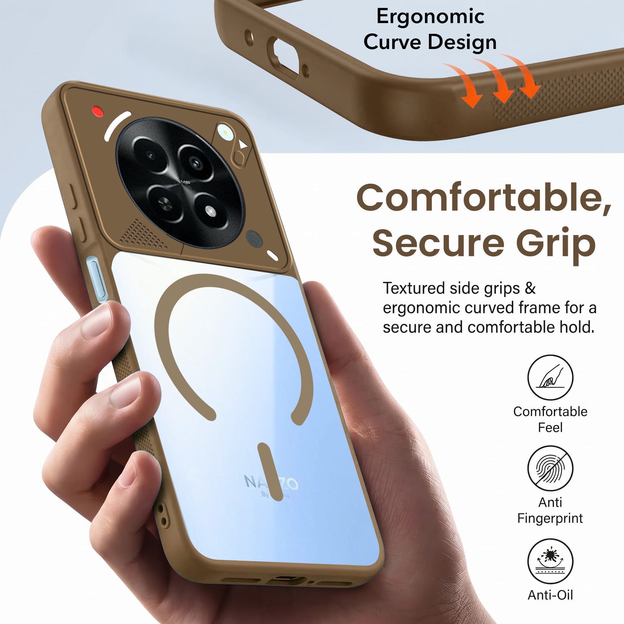 For Realme Narzo 70x 5G Back Cover Case Lifetime Anti-Yellow Clear (Camera Protection | Side Grip | Wireless MagSafe Compatible)