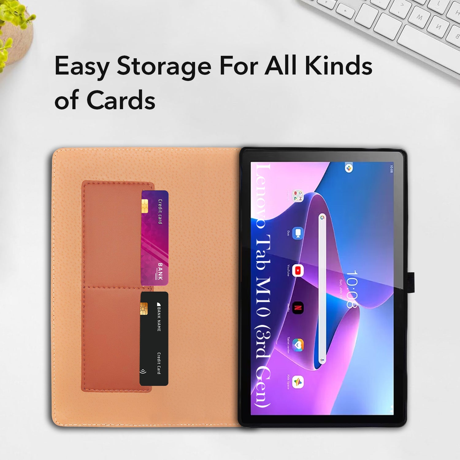 For Lenovo Tab M10 Gen 3 (TB328XU) Flip Cover Folio Cover 10.1 Inch (PU Leather | Multi-Angle Smart Stand | Card Storage Slots | Silicone Back Pouch)