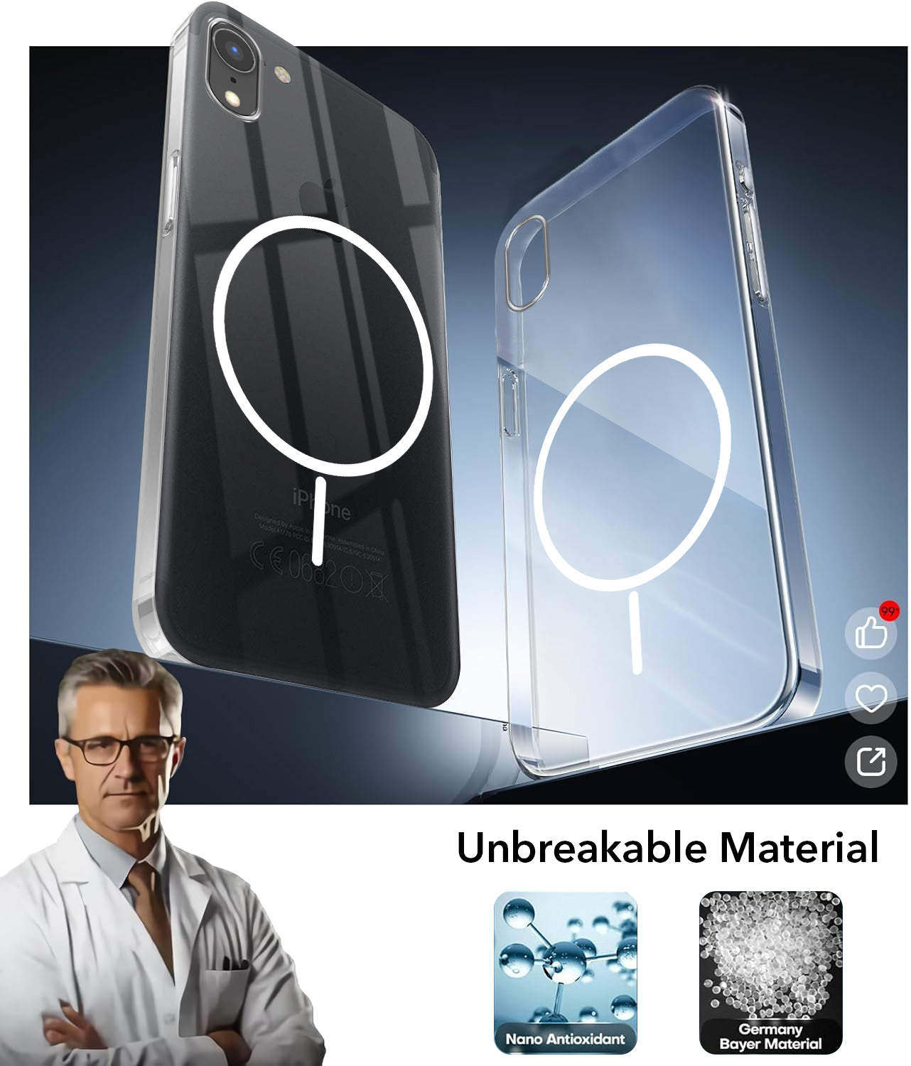 For Apple iPhone XR Back Cover Case (Crystal Clear Case | MagSafe Wireless Charging Support | Hard Anti Yellow | Camera Protection Bump)