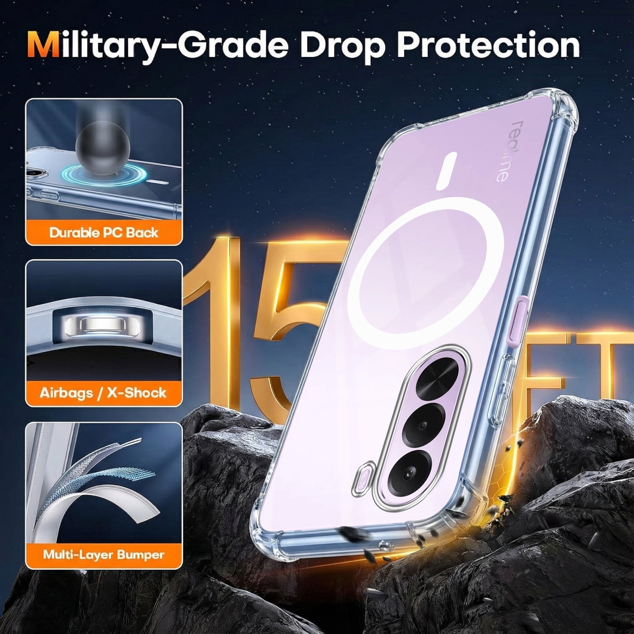 For Realme P4x Back Cover Shockproof Crystal-Clear (Magsafe Wireless Support | Drop & Camera Protection | Hard Polycarbonate)