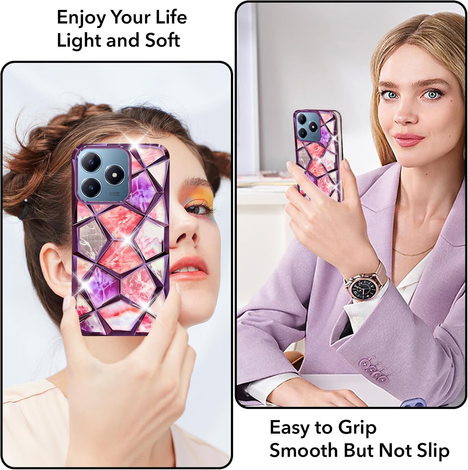 For Realme C63  Back Cover Case ( Dual Design Glitter Sparkle and Detachable Diamond Print Case | Soft and Flexible)