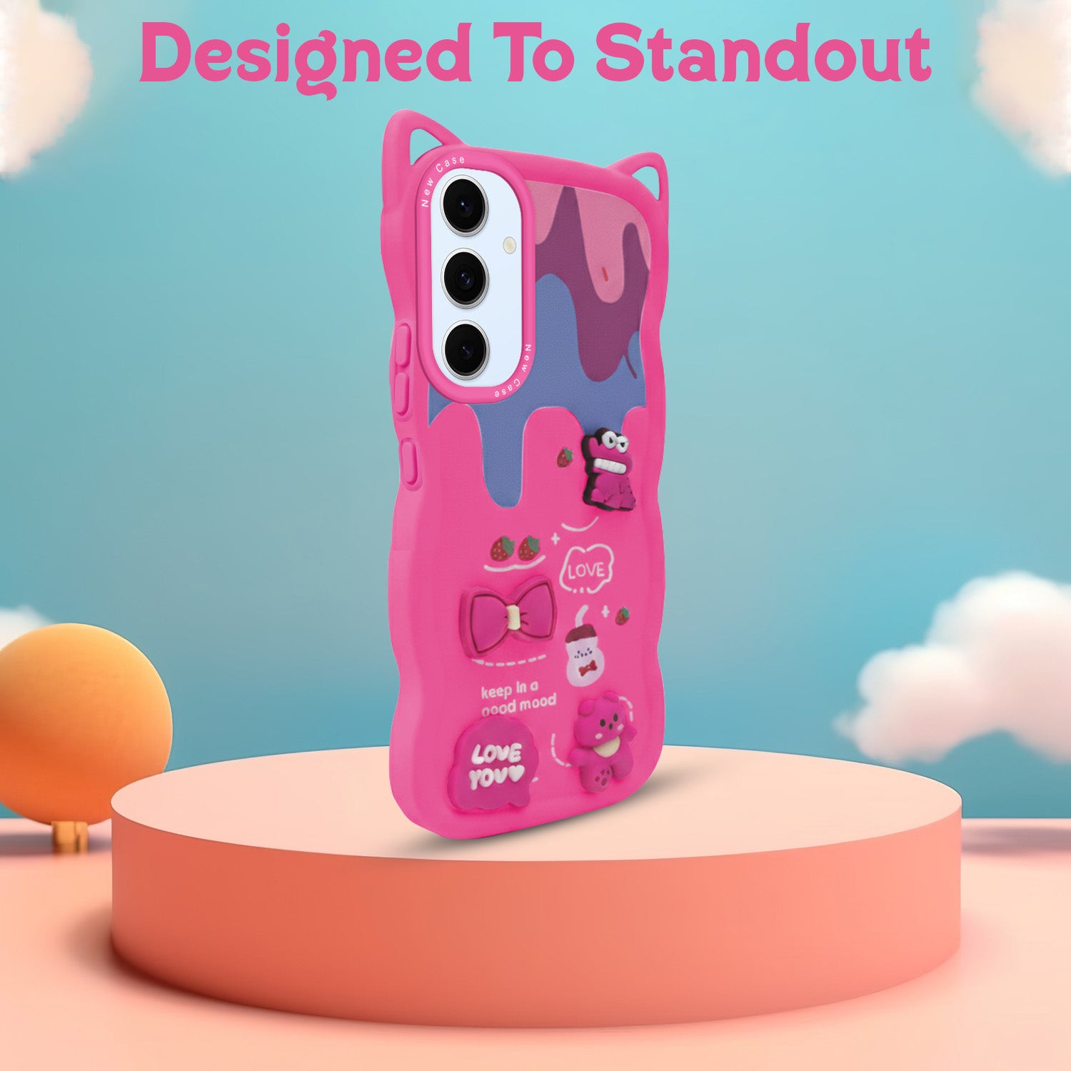 For Samsung Galaxy S24 FE Back Case Cover Strap (3D embossed Figures | Strap Holder | 360* Soft Cushion with Camera Bump)