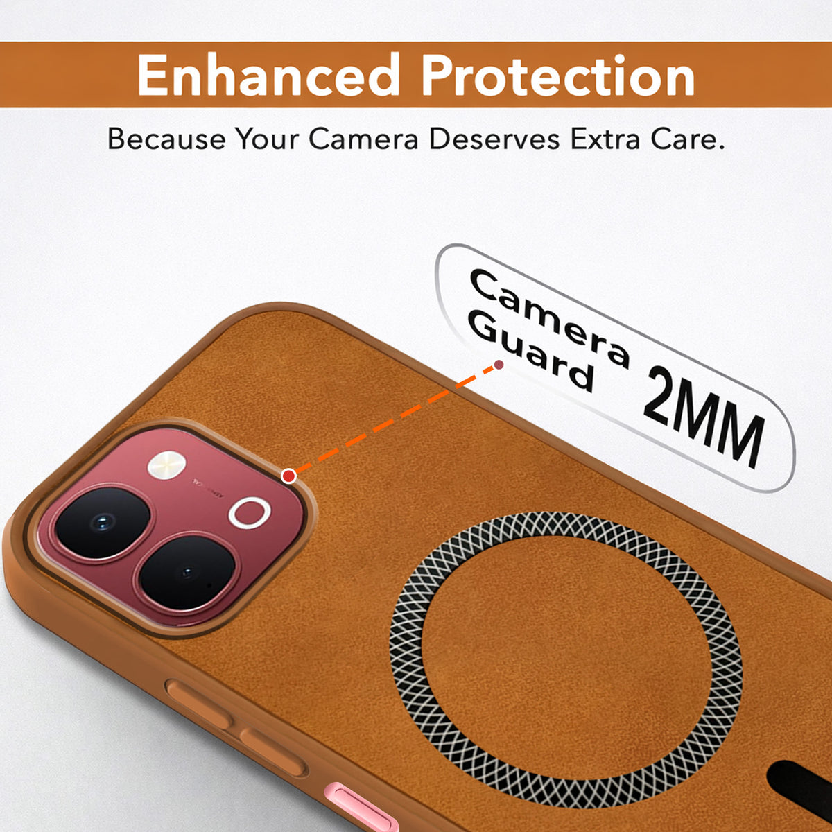 For Vivo Y31T 5G Back Cover Case Leather Finish (MagSafe Compatible Wireless Charging | Soft Touch | Camera Bump Protection)