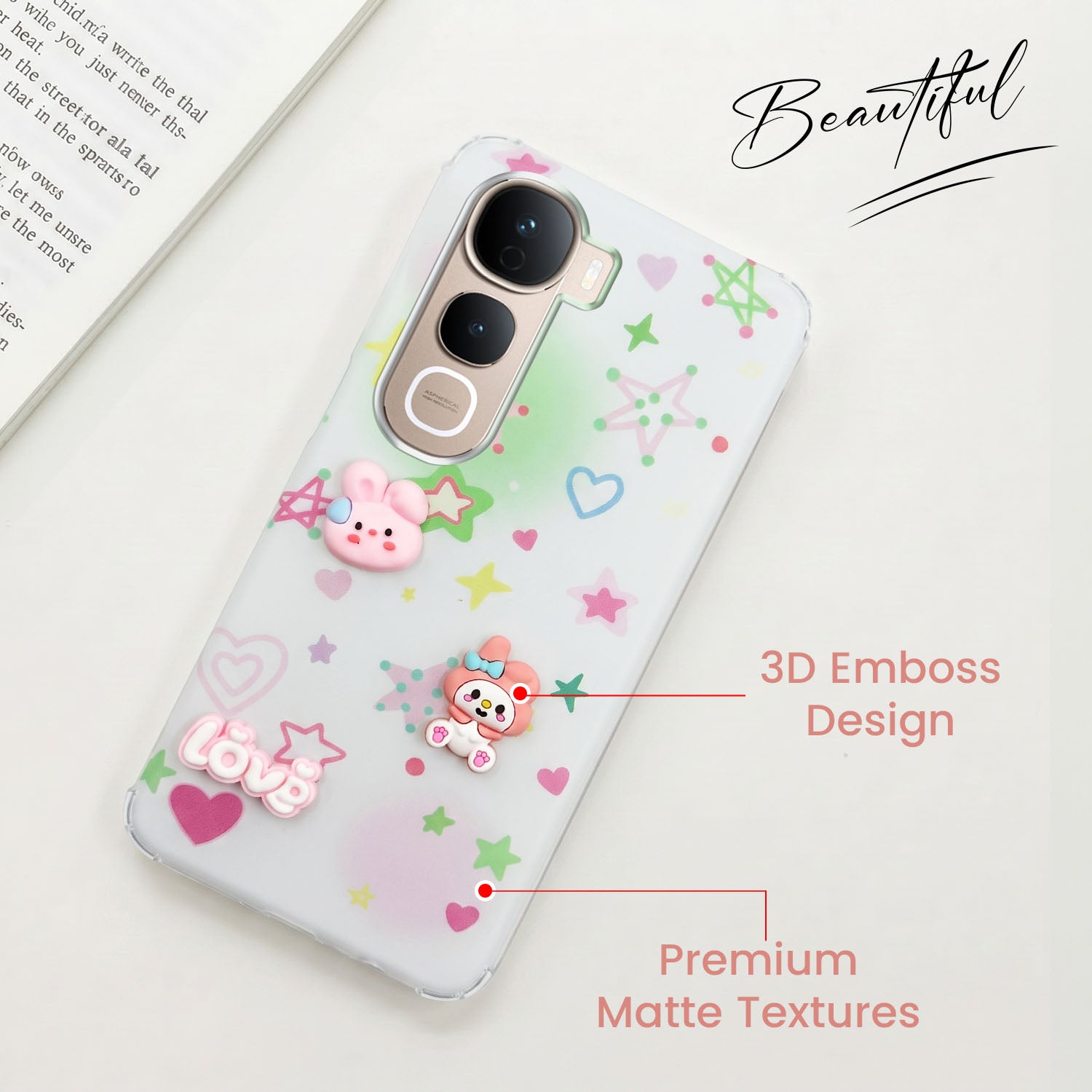 For Vivo Y400 Pro Back Cover Case (3D Cute Cartoons | Hard Back Side Soft | Matte Premium Finish | HD Printing)