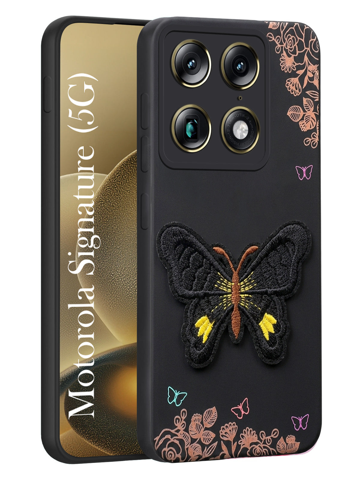 For Motorola Moto Signature 5G Back Cover Case (Soft Butterfly Embroidery | Women Teen Girls | Camera Protection| Matte Silicone)