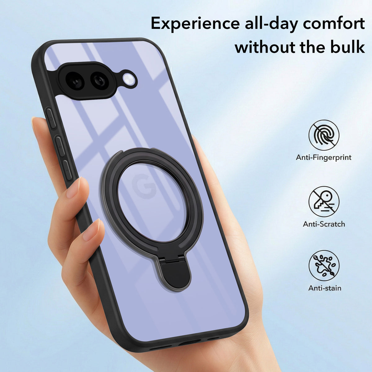 For Google Pixel 9A Back Cover Case (Kick Stand Ring Holder | Life time Anti Yellow | Camera Protection)