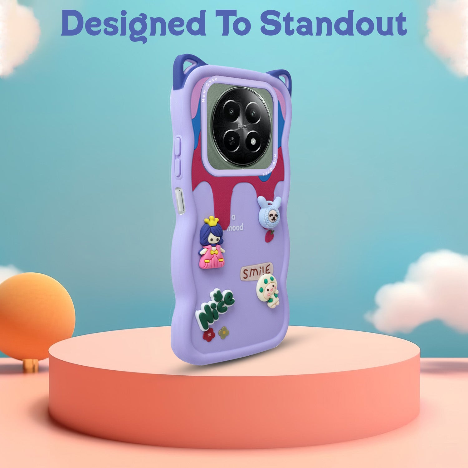For Realme 12 | Realme 12X Back Case Cover Strap (3D Embossed Figures | Strap Holder | 360* Soft Cushion with Camera Bump)