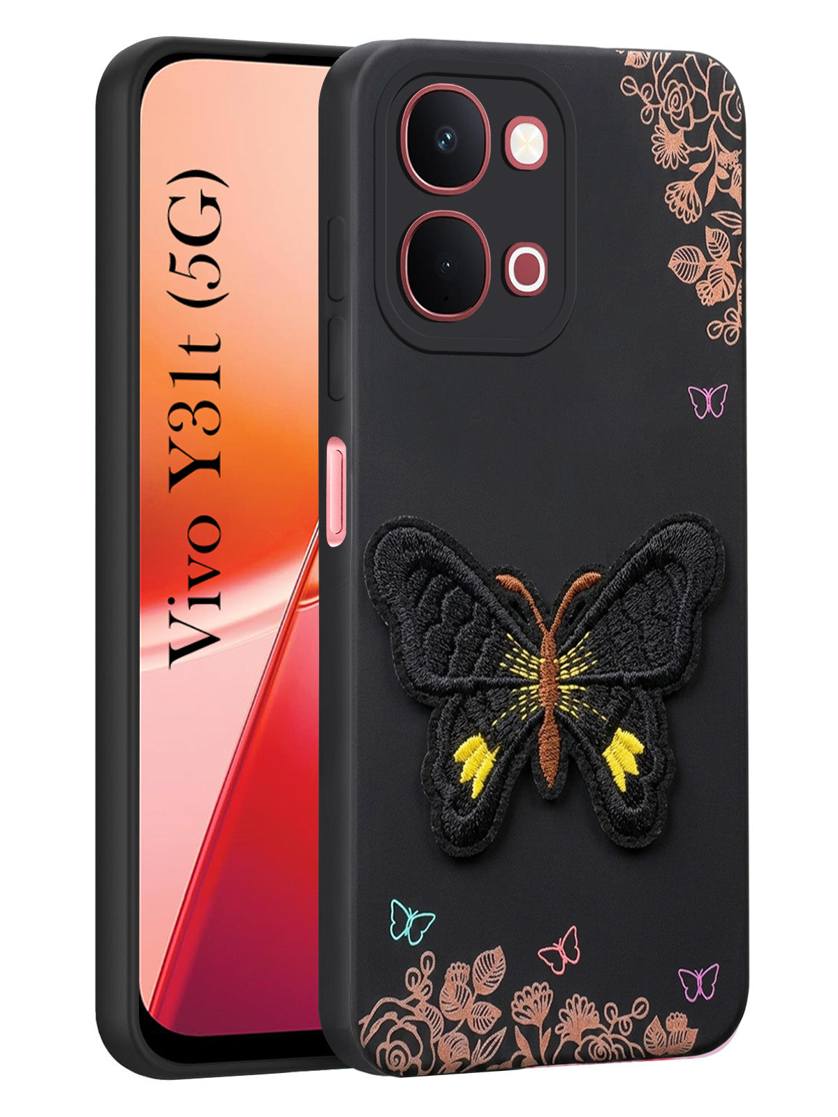 For Vivo Y31T 5G Back Cover Case (Soft Butterfly Embroidery | Women Teen Girls | Camera Protection| Matte Silicone)