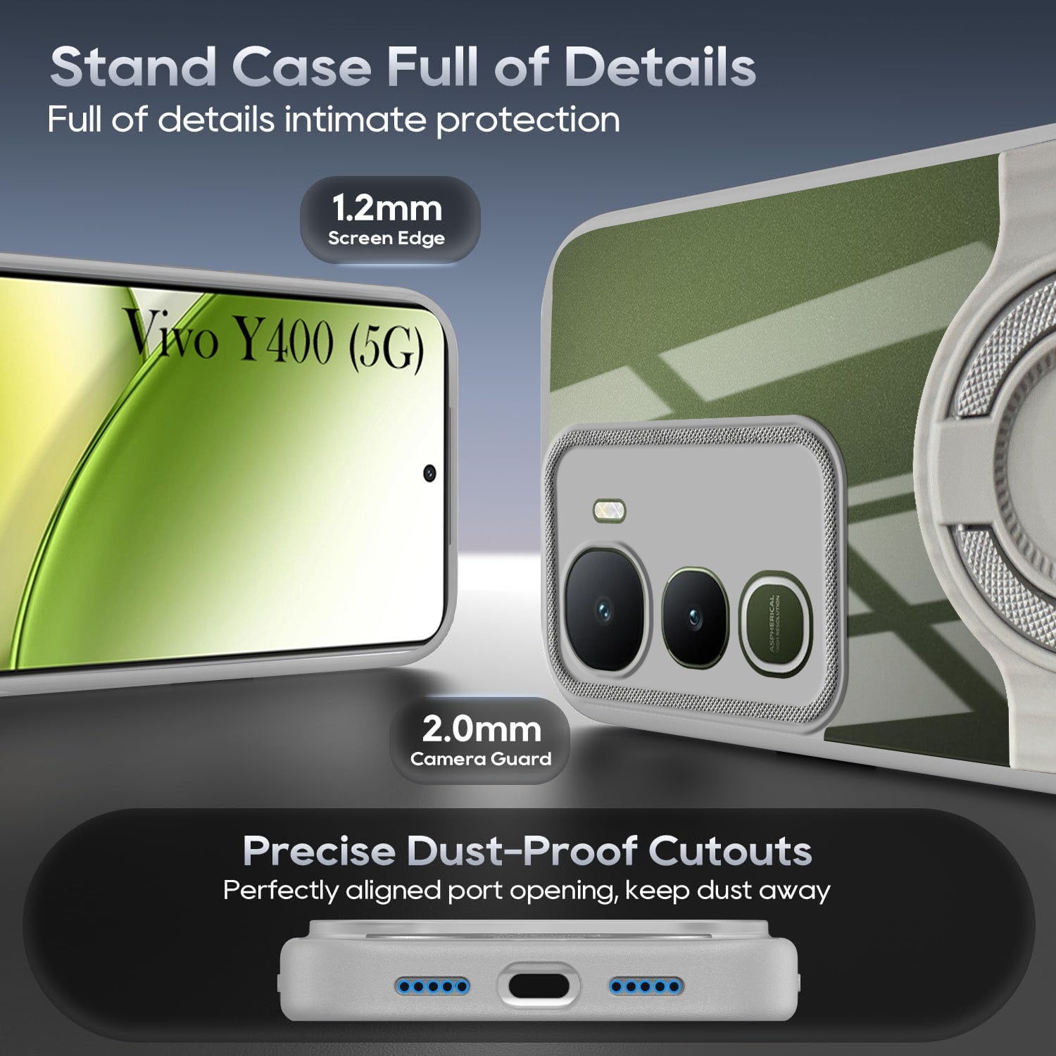 For Vivo Y400 Back Cover Case with stand (Built-in Ring Holder Kickstand | Lifetime Anti Yellow | Camera Protection)