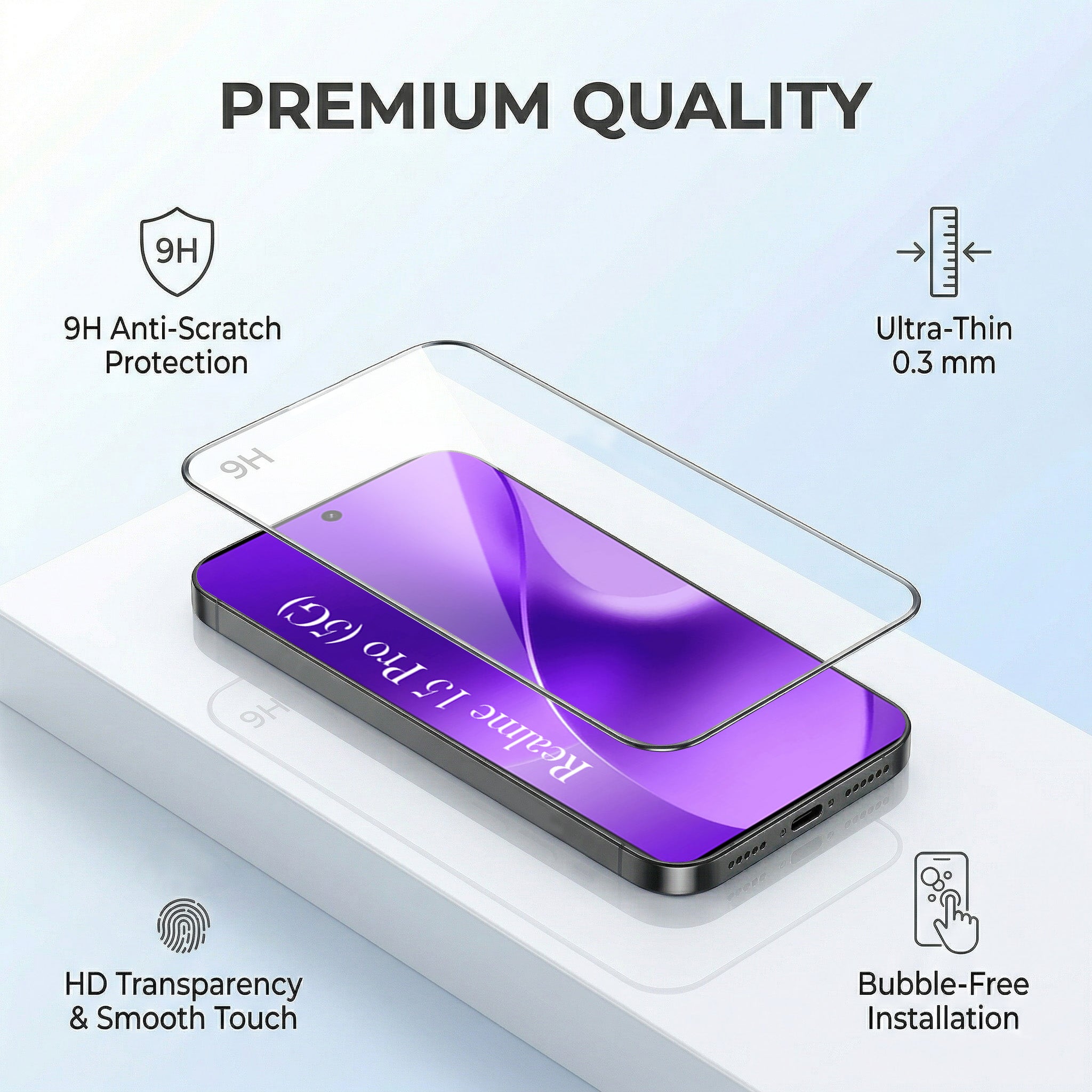 For Realme 15 Pro Combo with Back Cover and 9H Tempered Glass (Lifetime Anti-Yellow | Crystal Clear Shockproof | Oleophobic Coating Screen Glass)