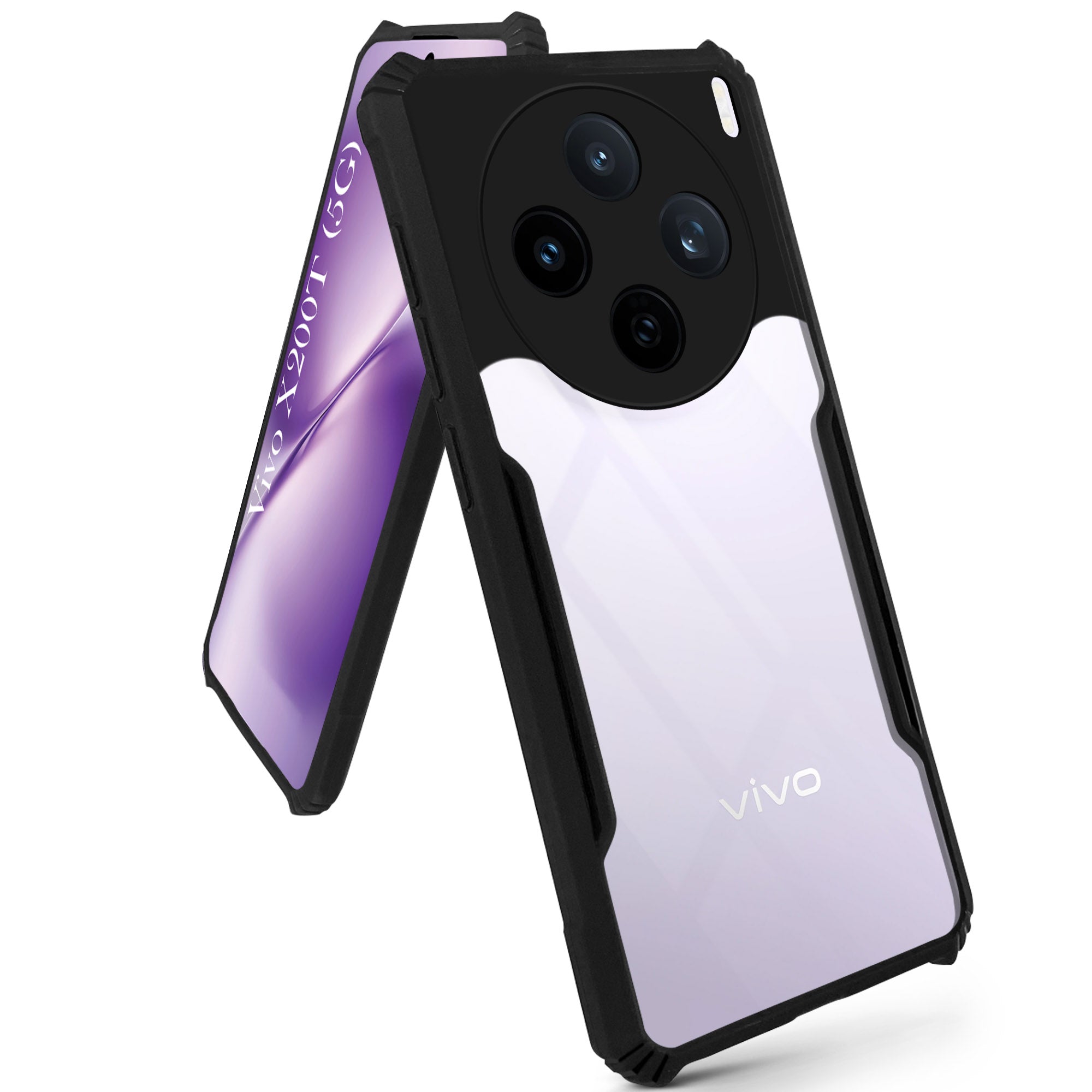 For Vivo X200T Back Cover Case Hybrid (Shockproof with Polycarbonate Clear Panel | Professional Black)