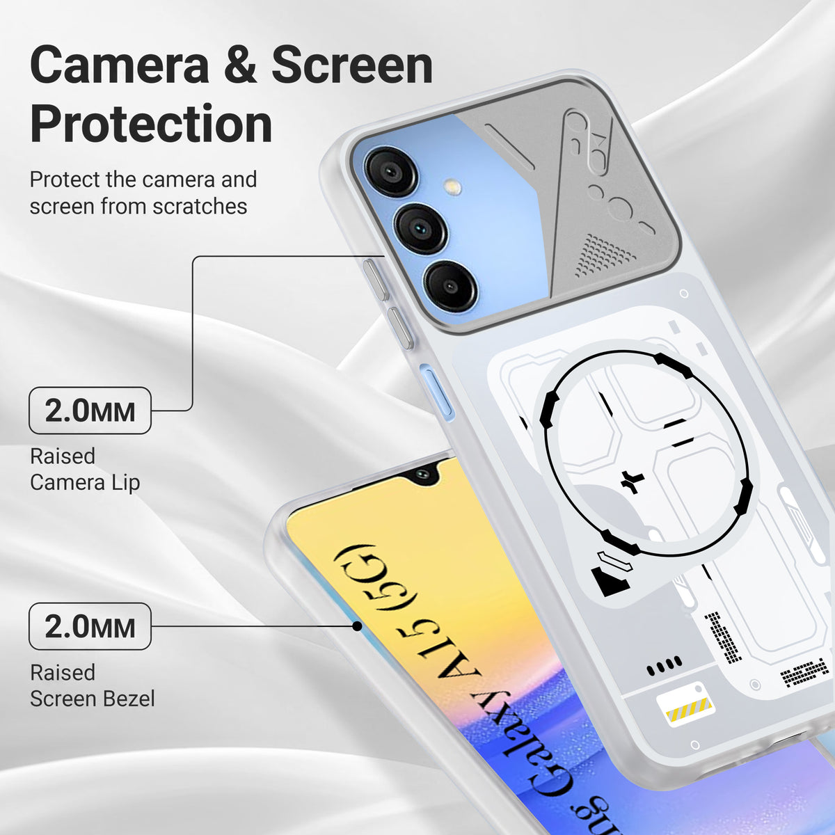 For Samsung Galaxy A15 5G Metallic Back Cover Case (Metallic Camera Protection & Buttons | Translucent Milky Shade | Hard Polycarbonate)