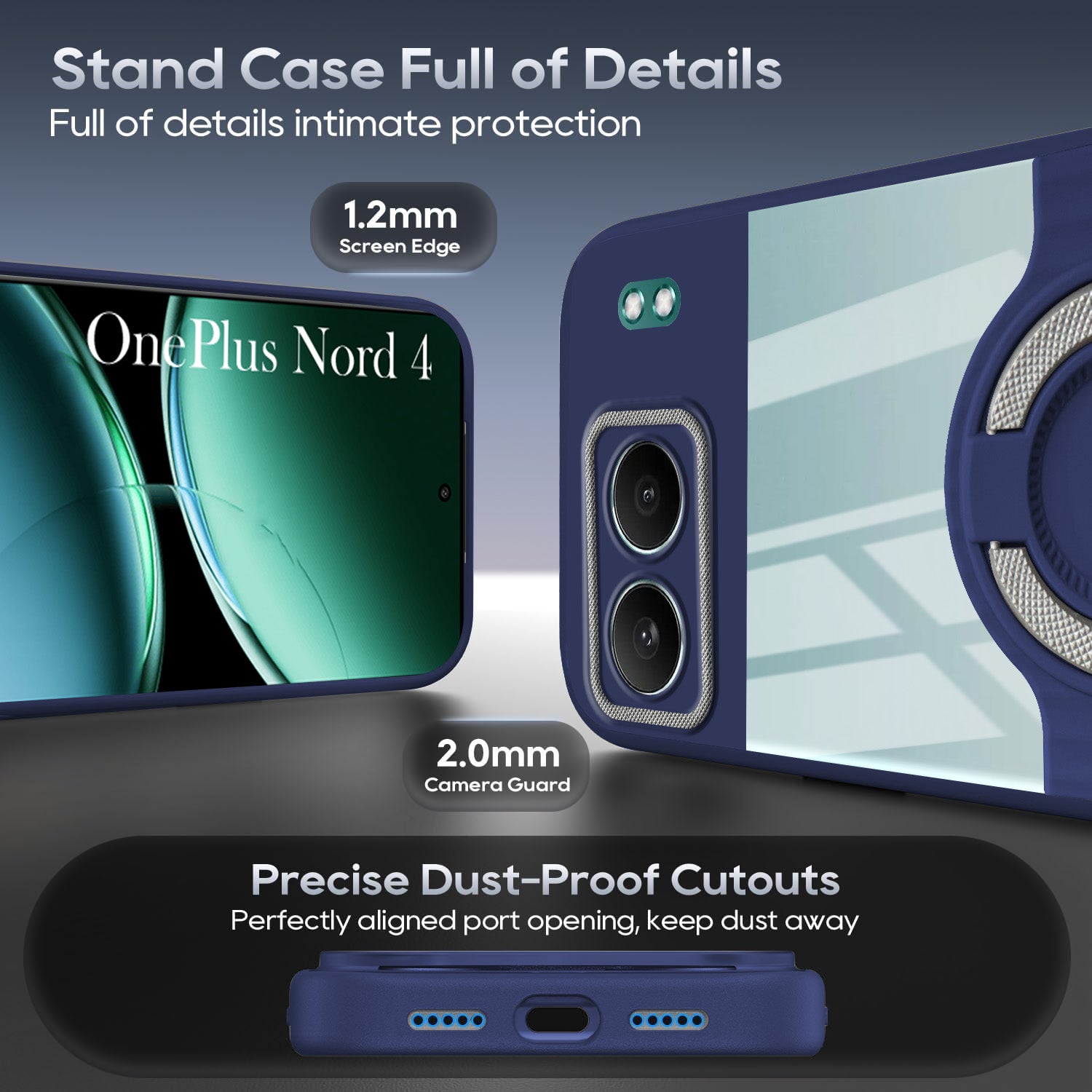 For Oneplus Nord 4 Back Cover Case with stand (Built-in Ring Holder Kickstand | Lifetime Anti Yellow | Camera Protection)