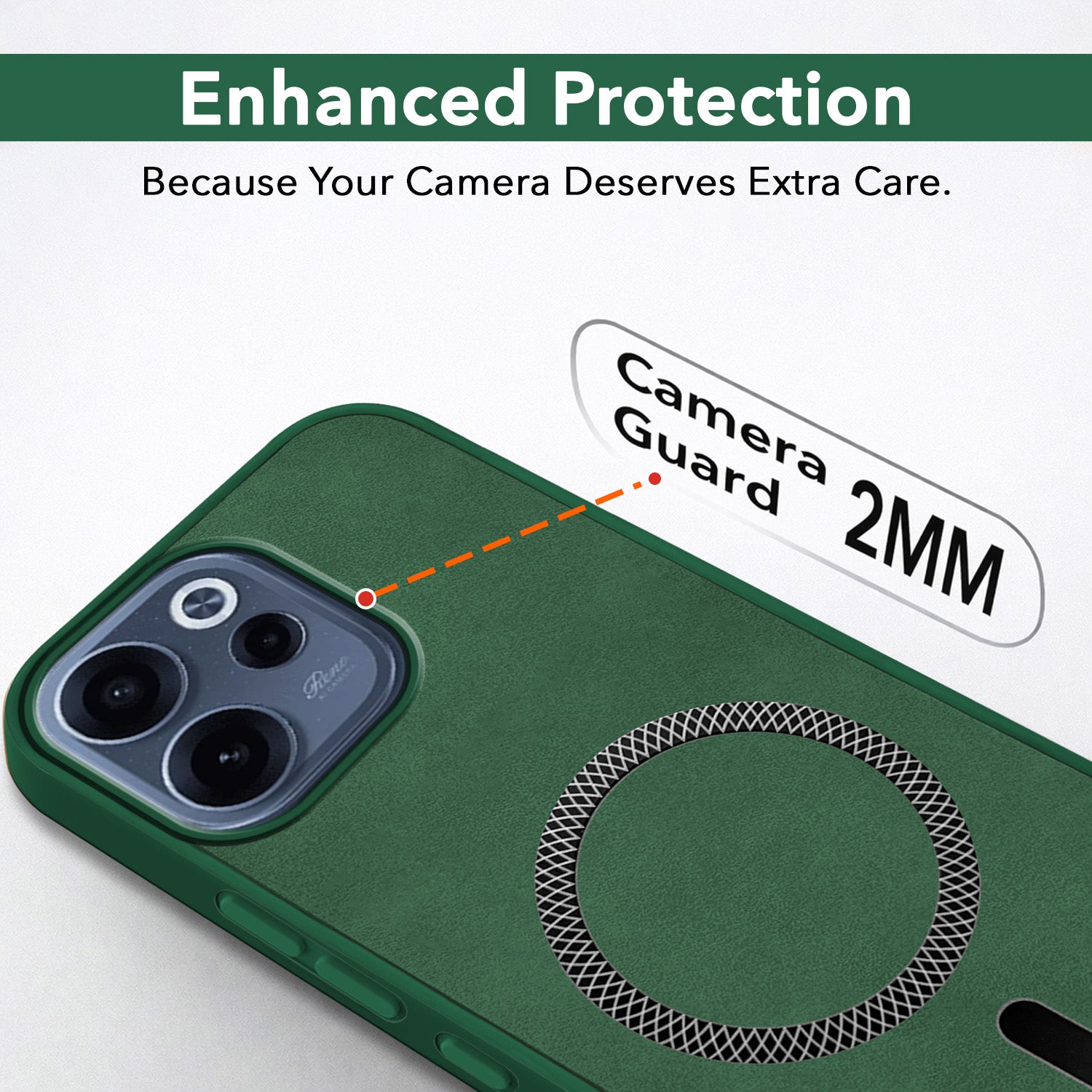 For Oppo Reno 15c Back Cover Case Leather Finish (MagSafe Compatible Wireless Charging | Soft Touch | Camera Bump Protection)