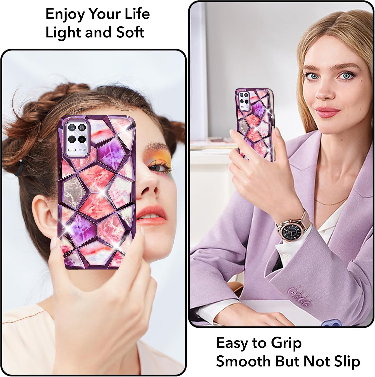 For Realme 9 5G Back Cover Case ( Dual Design Glitter Sparkle and Detachable Diamond Print Case | Soft and Flexible)