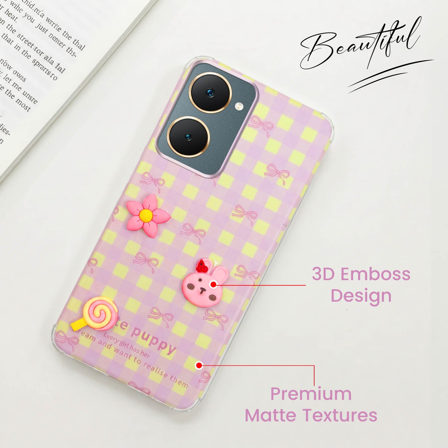 For Vivo Y18 | Y18e | Y03 | Y18i | Y18t Back Cover Case (3D Cute Cartoons | Hard Back Side Soft | Matte Premium Finish | HD Printing)
