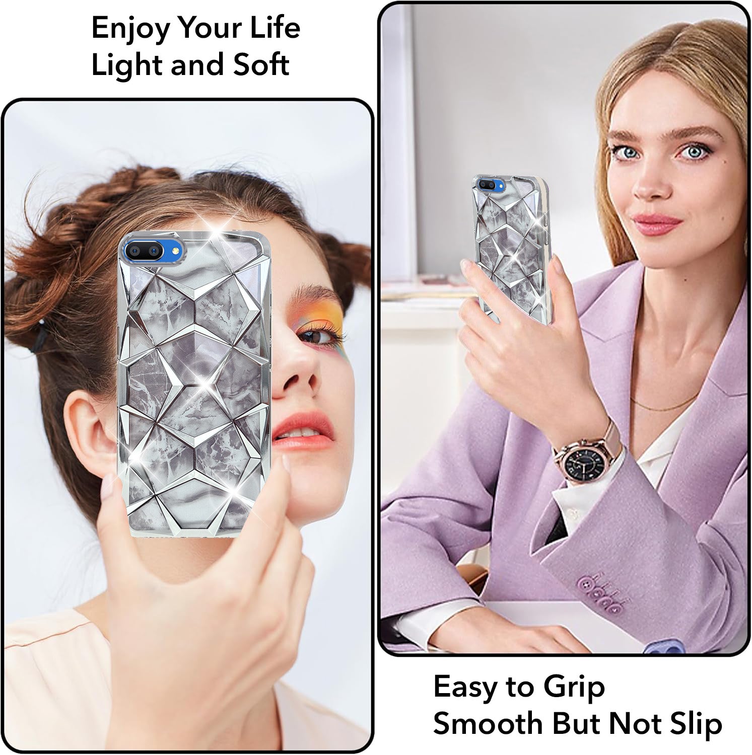 For Realme C1 Back Cover Case (Dual Design Glitter Sparkle and Detachable Diamond Print Case | Soft and Flexible)