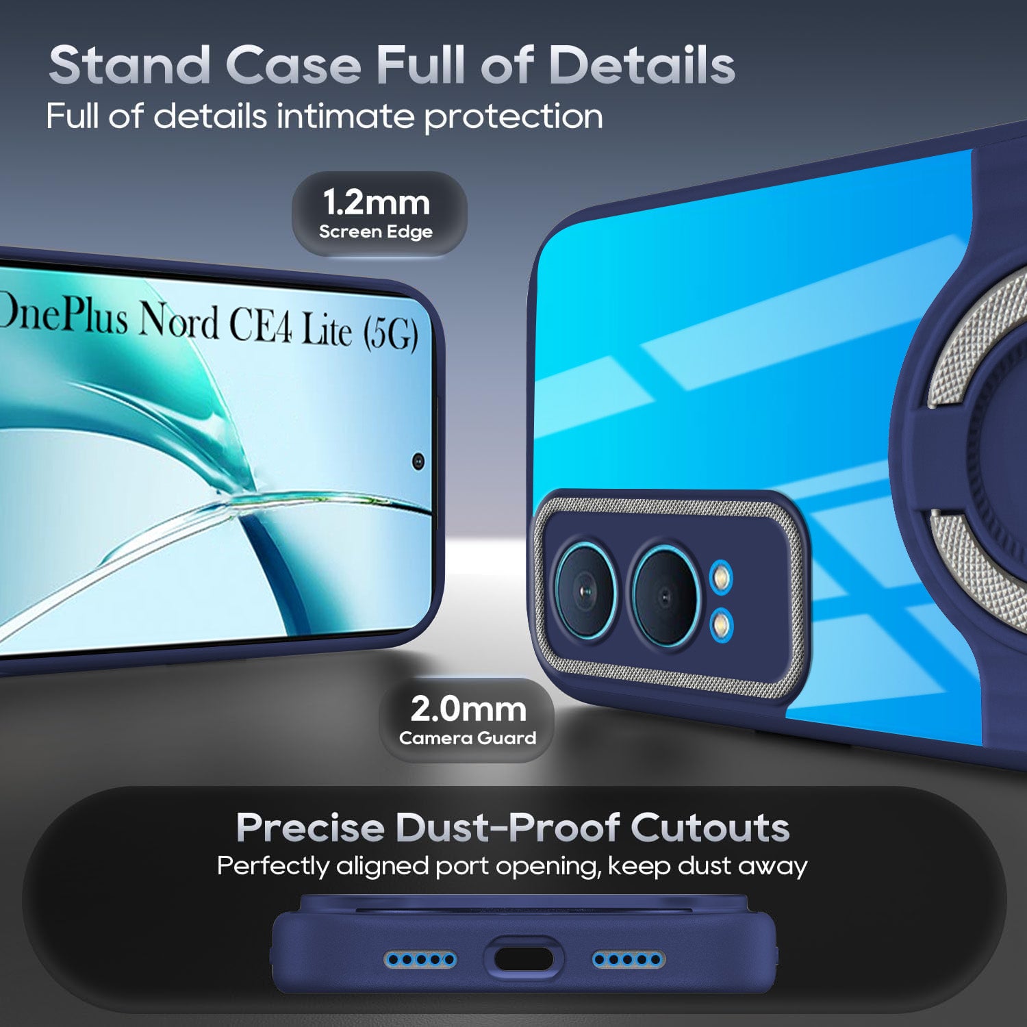 For OnePlus Nord CE 4 Lite Back Cover Case with stand (Built-in Ring Holder Kickstand | Lifetime Anti Yellow | Camera Protection)
