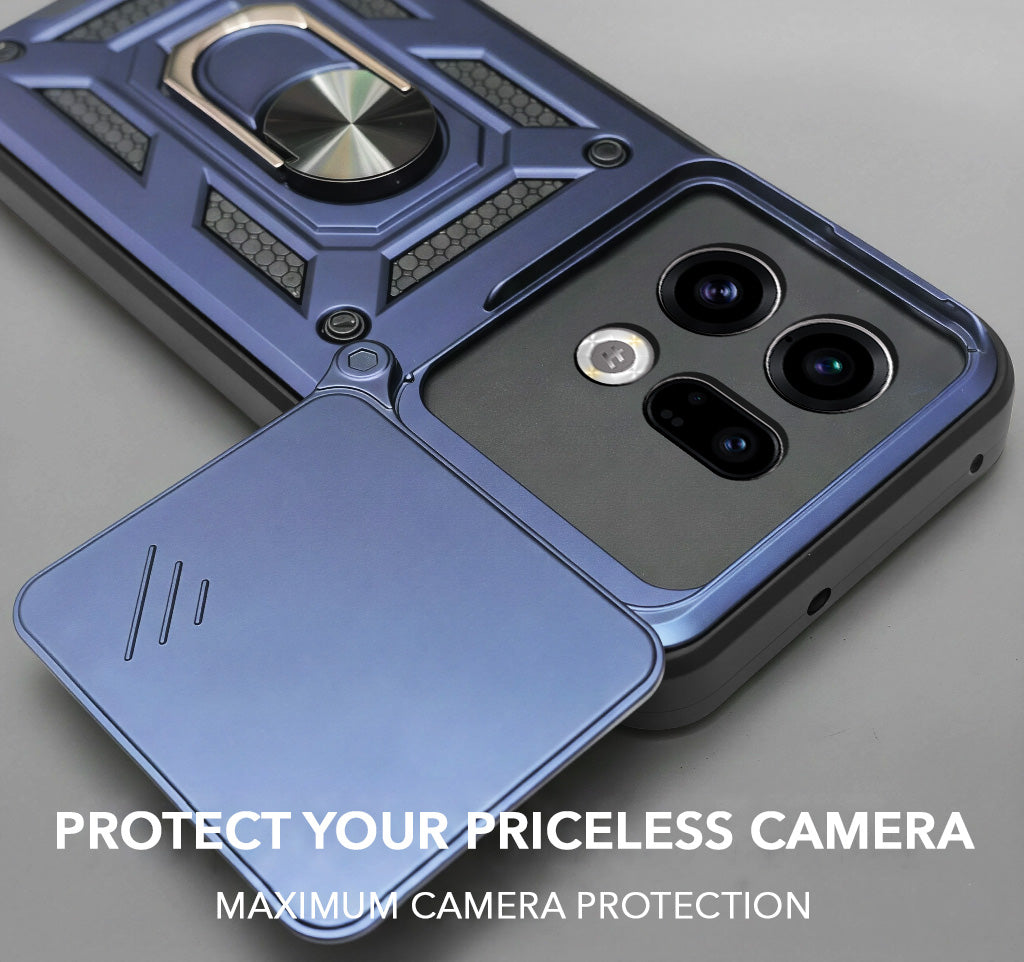 For Oppo Find X9 | Oppo Find X9s Back Cover Case Hybrid Armor (Sliding Shutter Camera Protection | Polycarbonate |Ring Holder Kickstand)