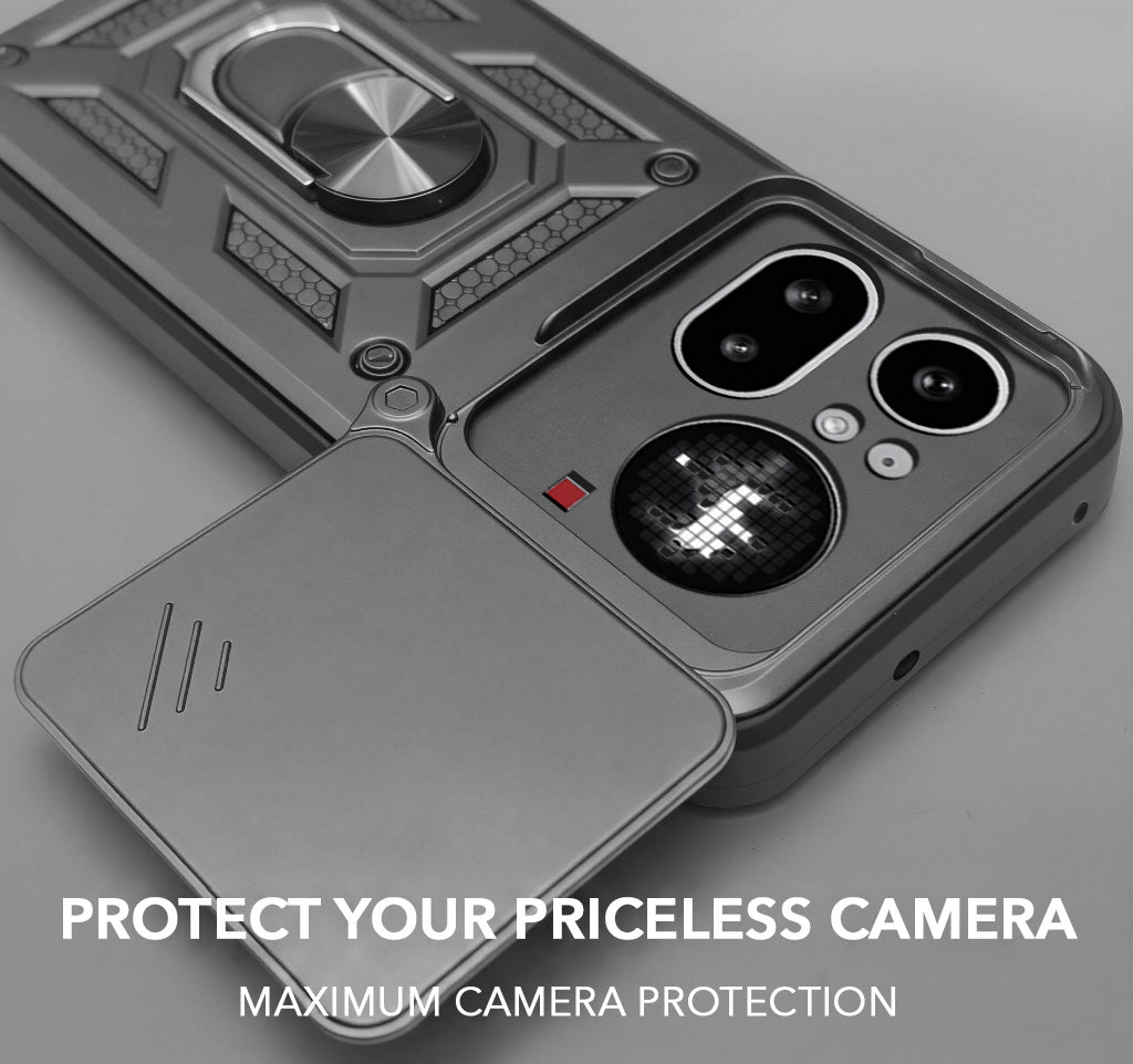 For Nothing Phone 4A Pro 5G Back Cover Case Hybrid Armor (Sliding Shutter Camera Protection | Polycarbonate |Ring Holder Kickstand)