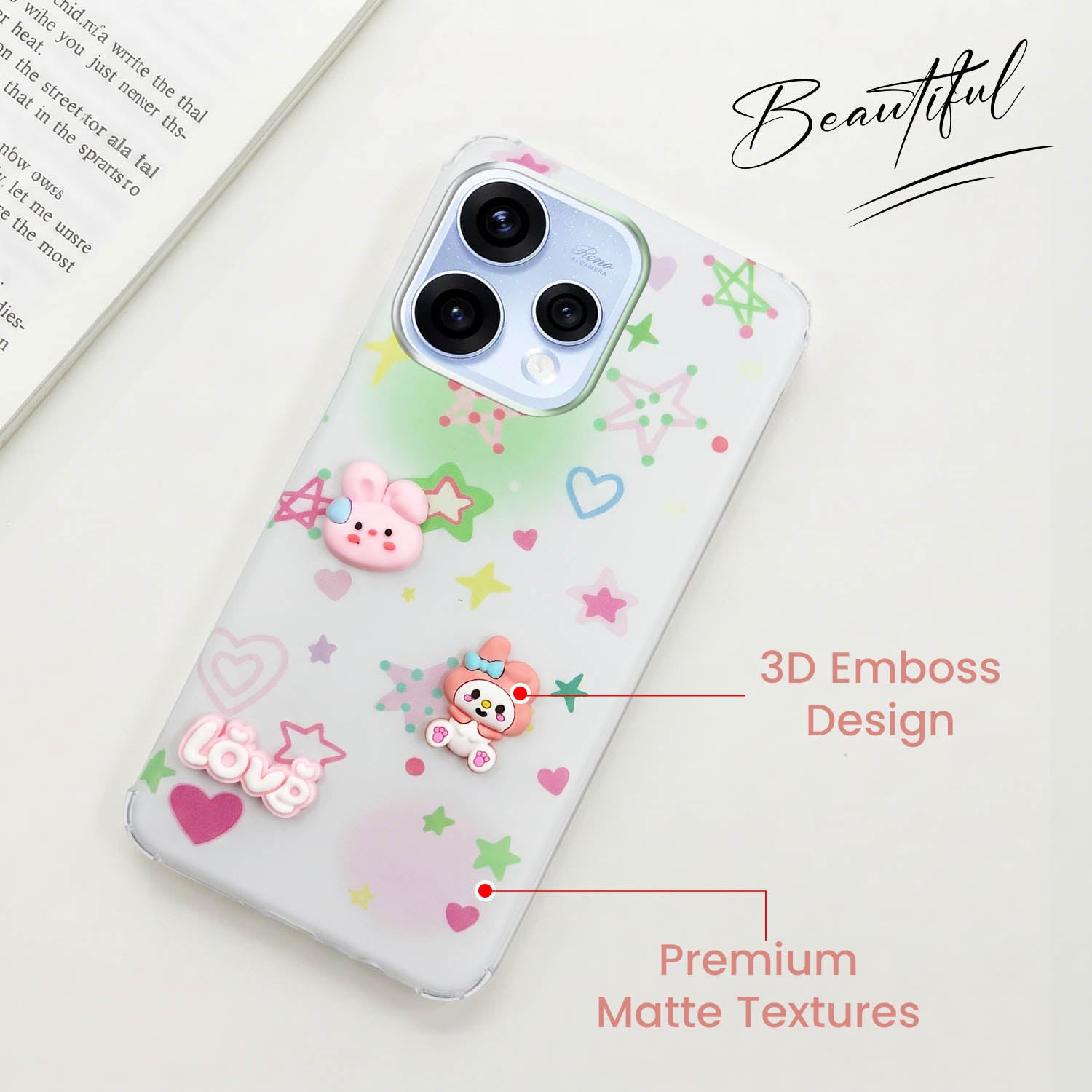 For Oppo Reno15 5G | Oppo Reno 15 5G Back Cover Case (3D Cute Cartoons | Hard Back Side Soft | Matte Premium Finish | HD Printing)