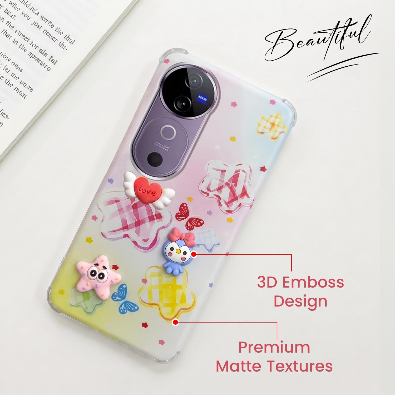 For Vivo V40 | Vivo V40 Pro 5G Back Cover Case (3D Cute Cartoons | Hard Back Side Soft | Matte Premium Finish | HD Printing)