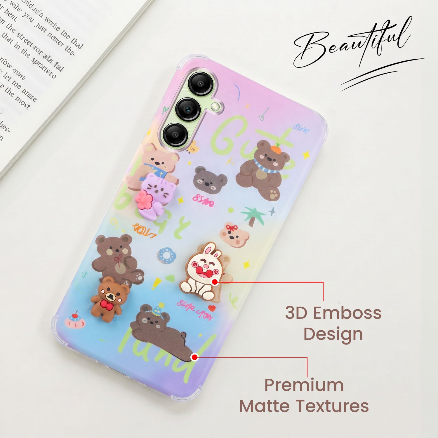 For Samsung Galaxy A14 4G | 5G Back Cover Case (3D Cute Cartoons | Hard Back Side Soft | Matte Premium Finish | HD Printing)