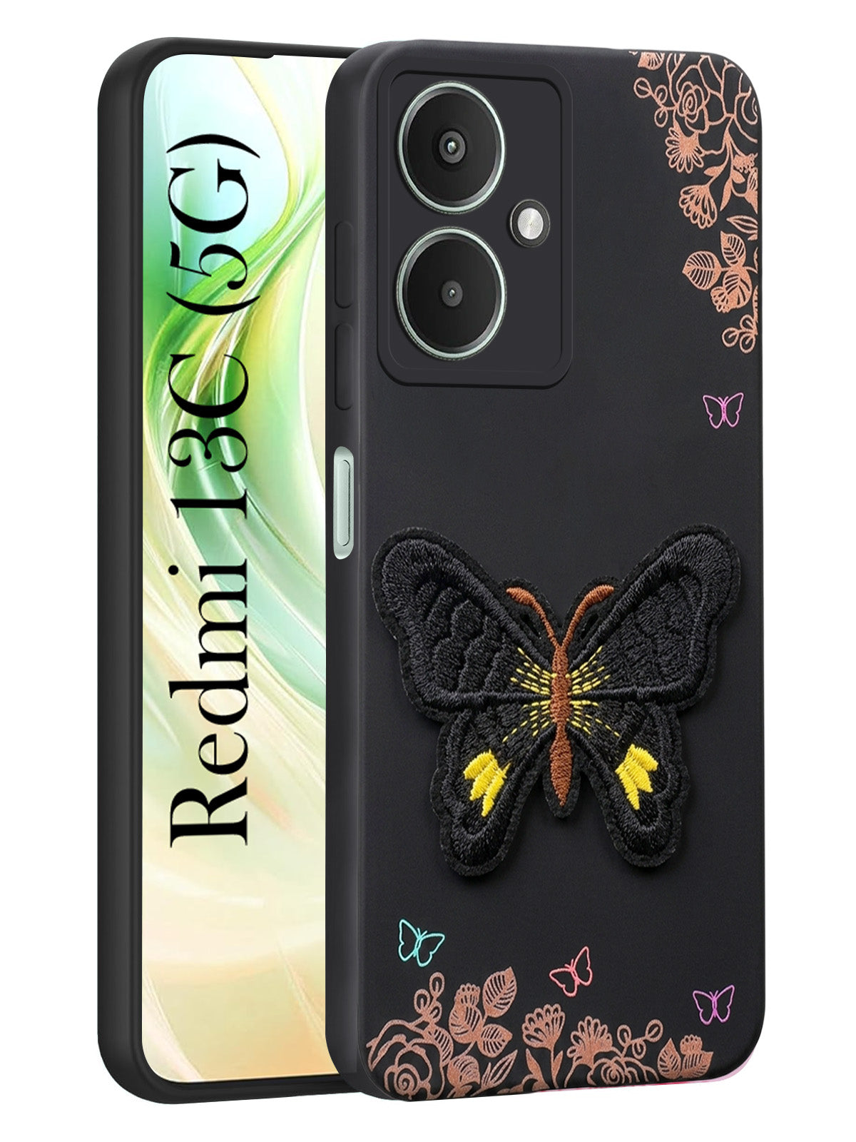 For Redmi 13C 5G Back Cover Case (Soft Butterfly Embroidery | Women Teen Girls | Camera Protection| Matte Silicone)