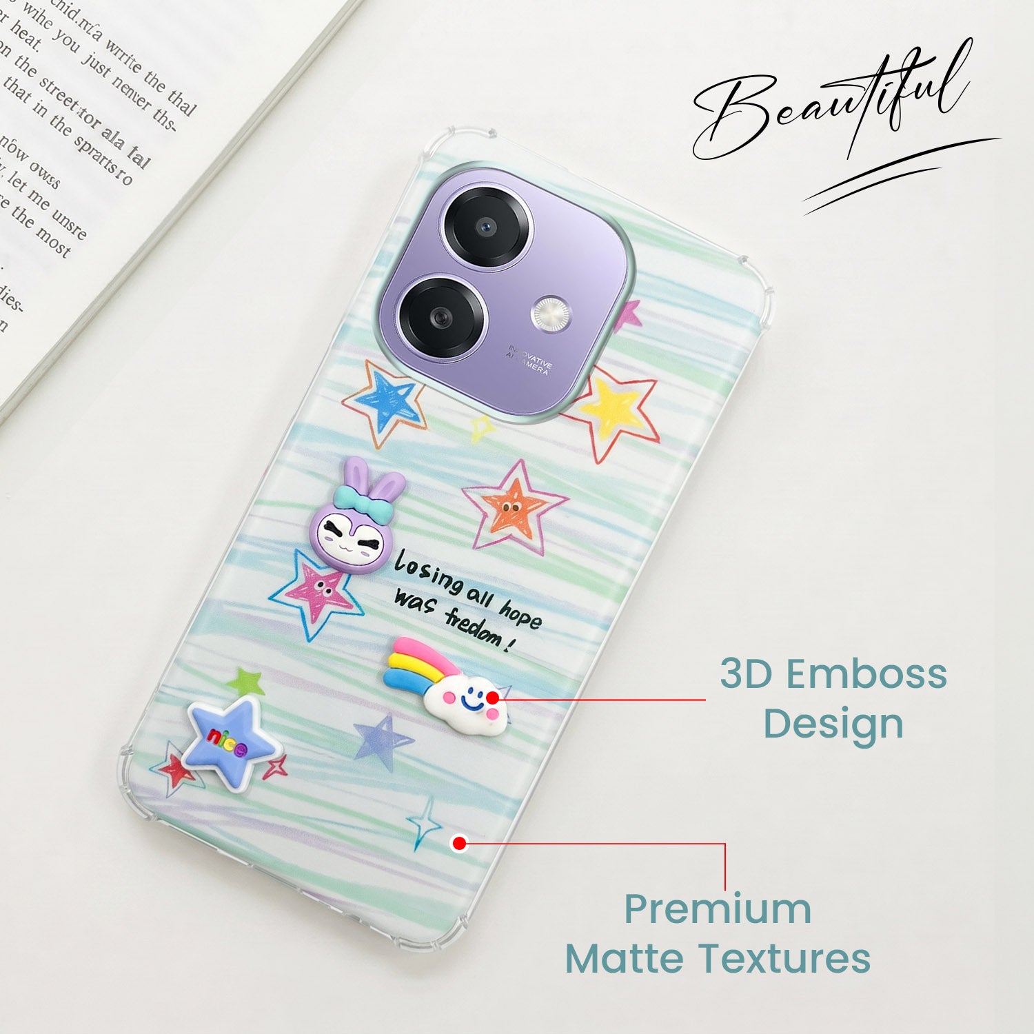 For Oppo A3X (4G/5G) | Oppo A3 5G Back Cover Case (3D Cute Cartoons | Hard Back Side Soft | Matte Premium Finish | HD Printing)