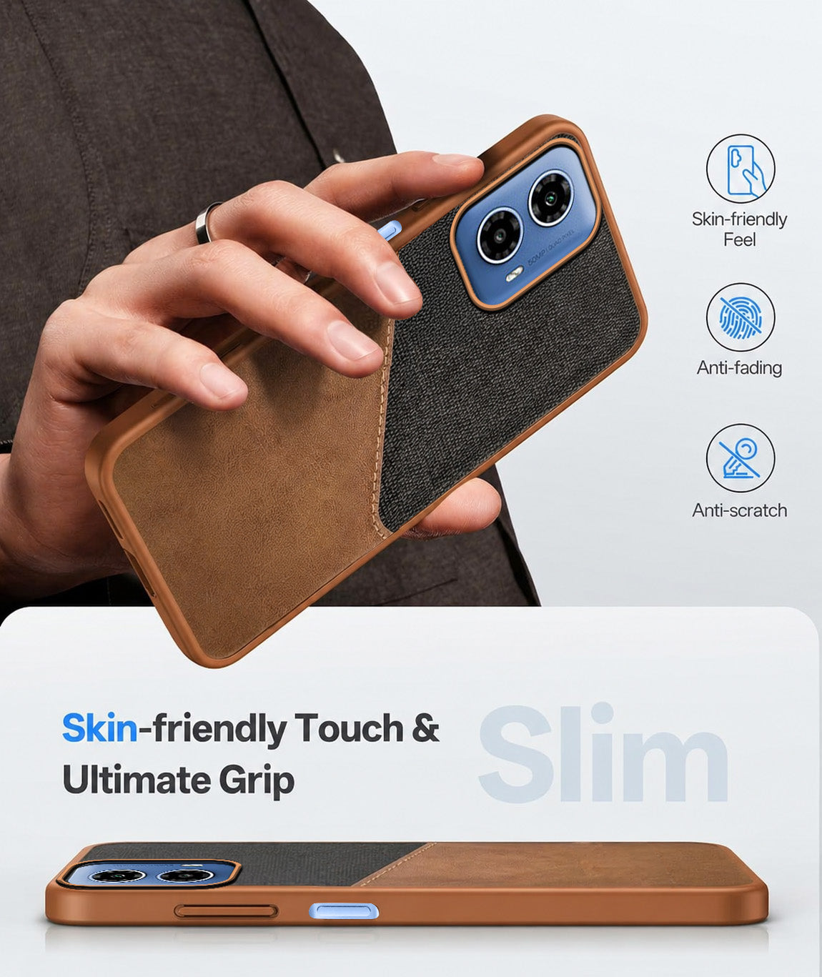 For Motorola Moto G34 5G Back Cover Case (Dual PU Leather Stitch | Professional Minimalist | Soft and Flexible)