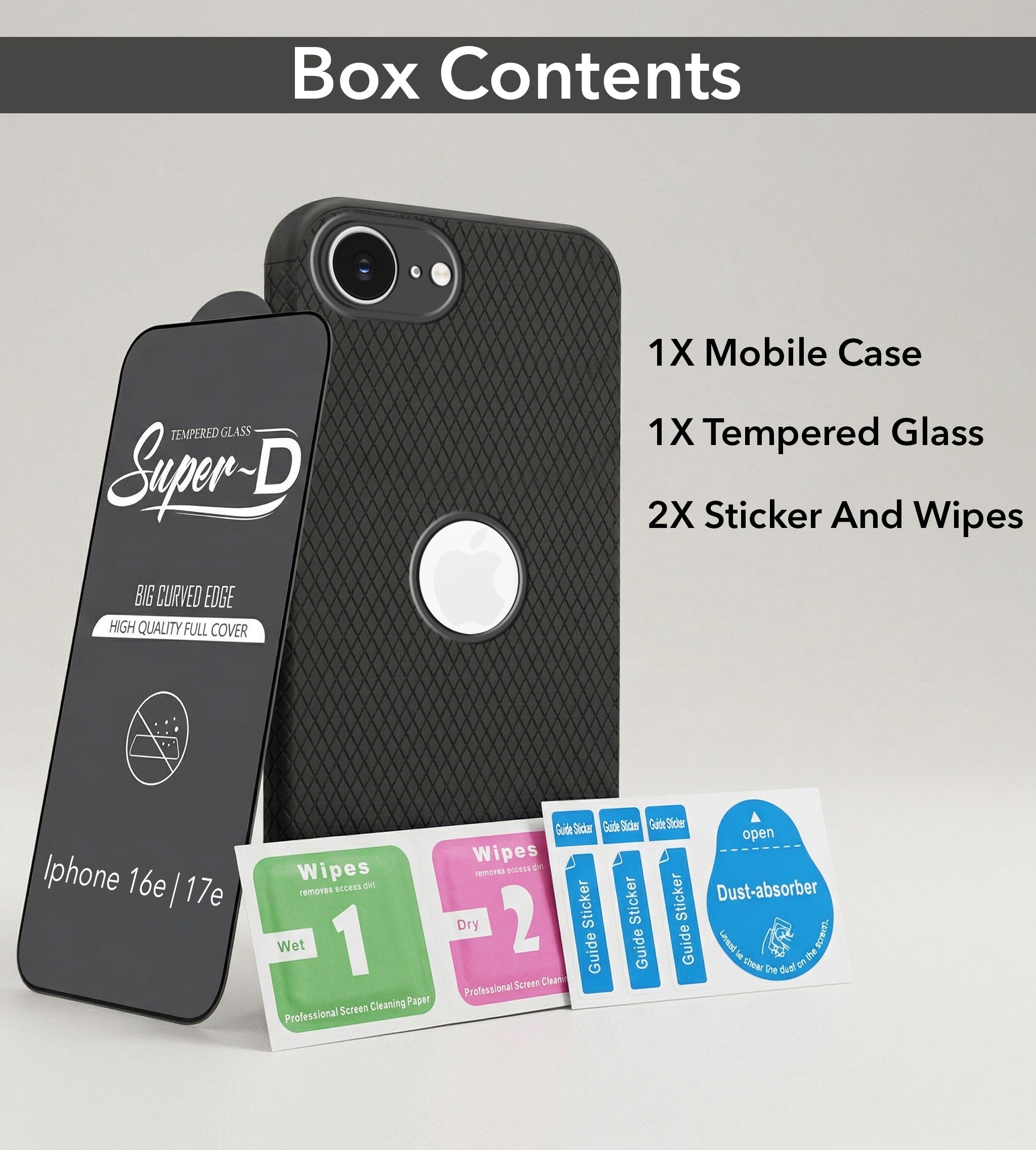 For Apple iPhone 16e | iPhone 17e Combo with Back Cover and 9H Tempered Glass (Liquid Silicone | Camera Protection | Oleophobic Coating Screen Glass)