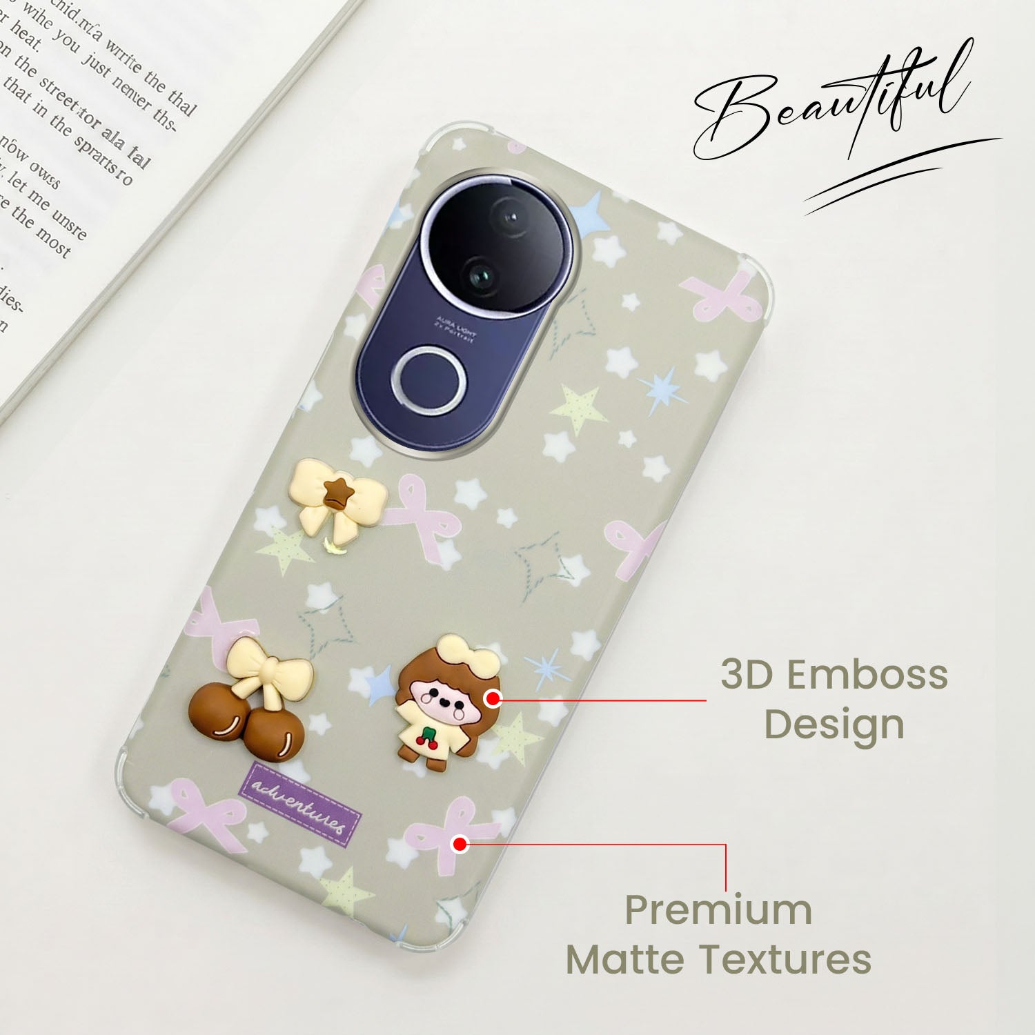 For Vivo T4R Back Cover Case (3D Cute Cartoons | Hard Back Side Soft | Matte Premium Finish | HD Printing)