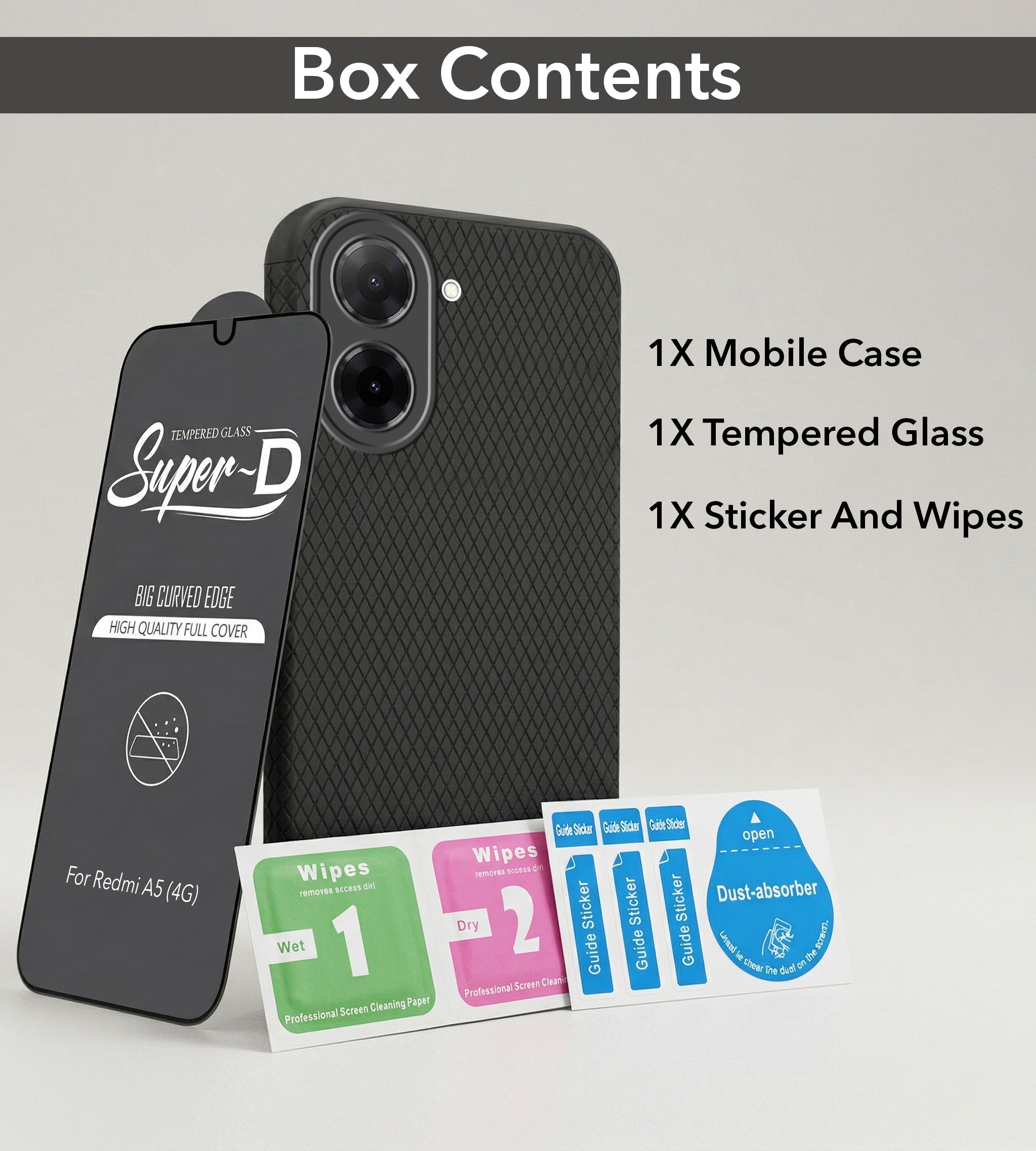 For Redmi A5 4G Combo with Back Cover and 9H Tempered Glass (Liquid Silicone | Camera Protection | Oleophobic Coating Screen Glass) (Copy)