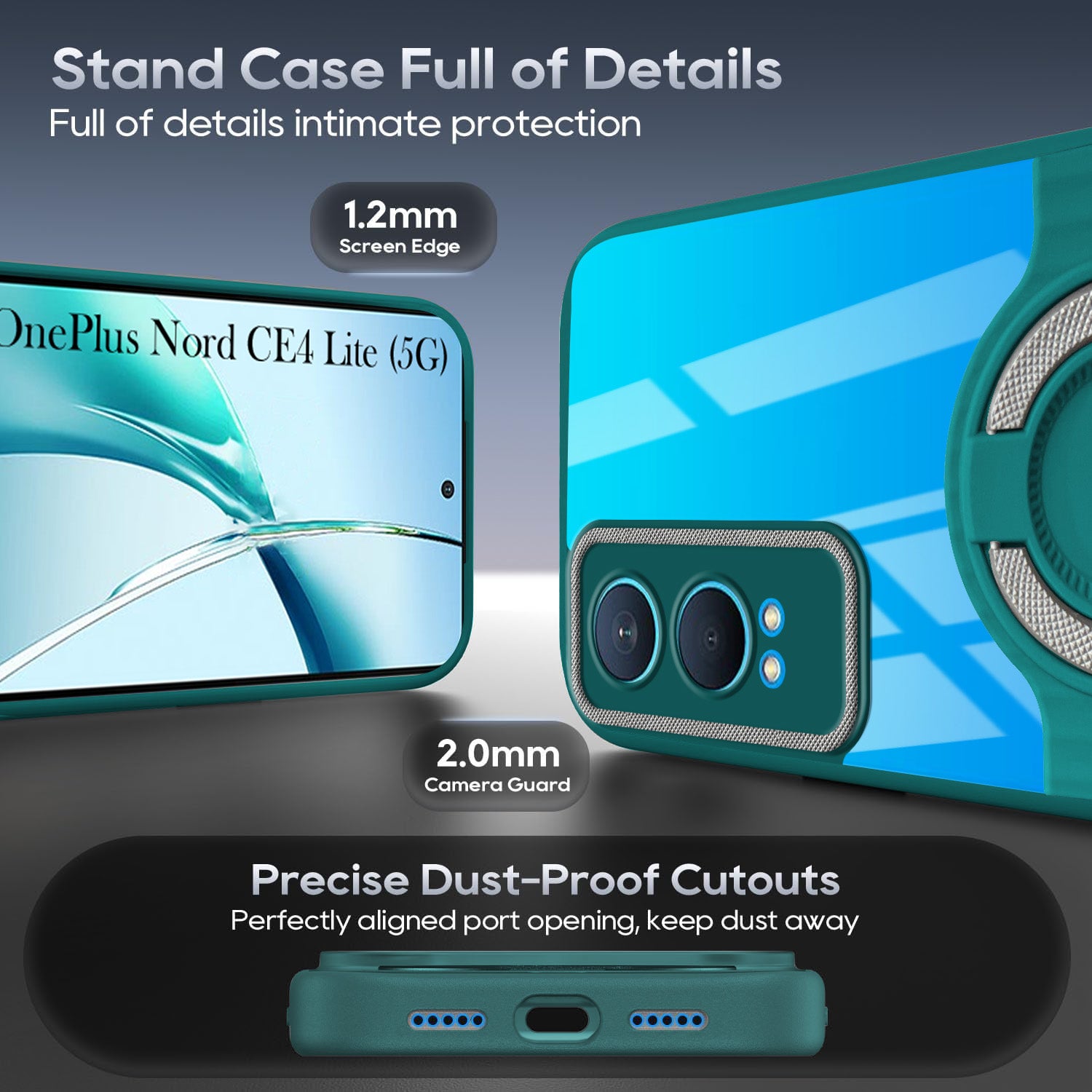 For OnePlus Nord CE 4 Lite Back Cover Case with stand (Built-in Ring Holder Kickstand | Lifetime Anti Yellow | Camera Protection)
