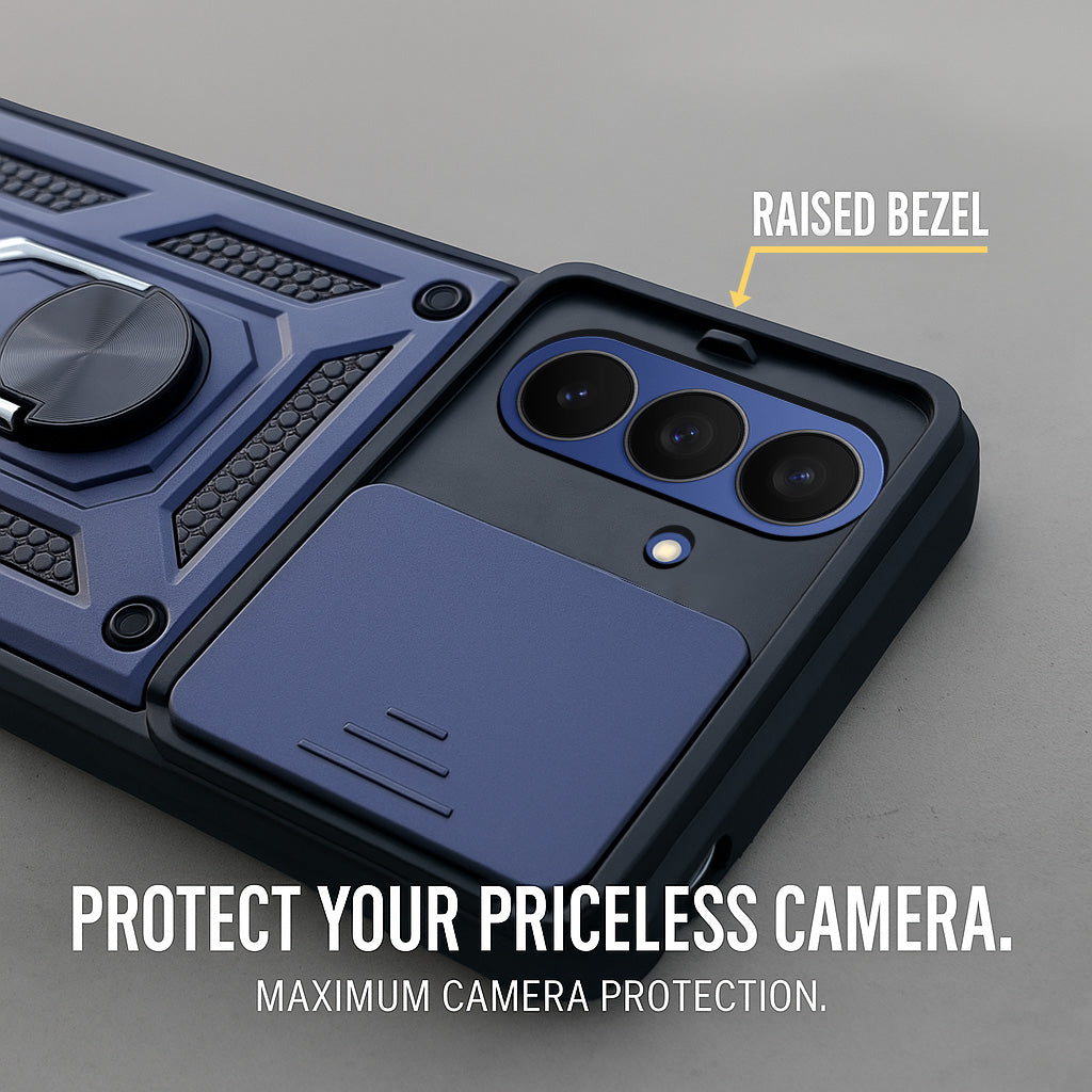 For Samsung Galaxy Z Fold 7 Back Cover Case Hybrid Armor (Sliding Shutter Camera Protection | Polycarbonate |Ring Holder Kickstand)