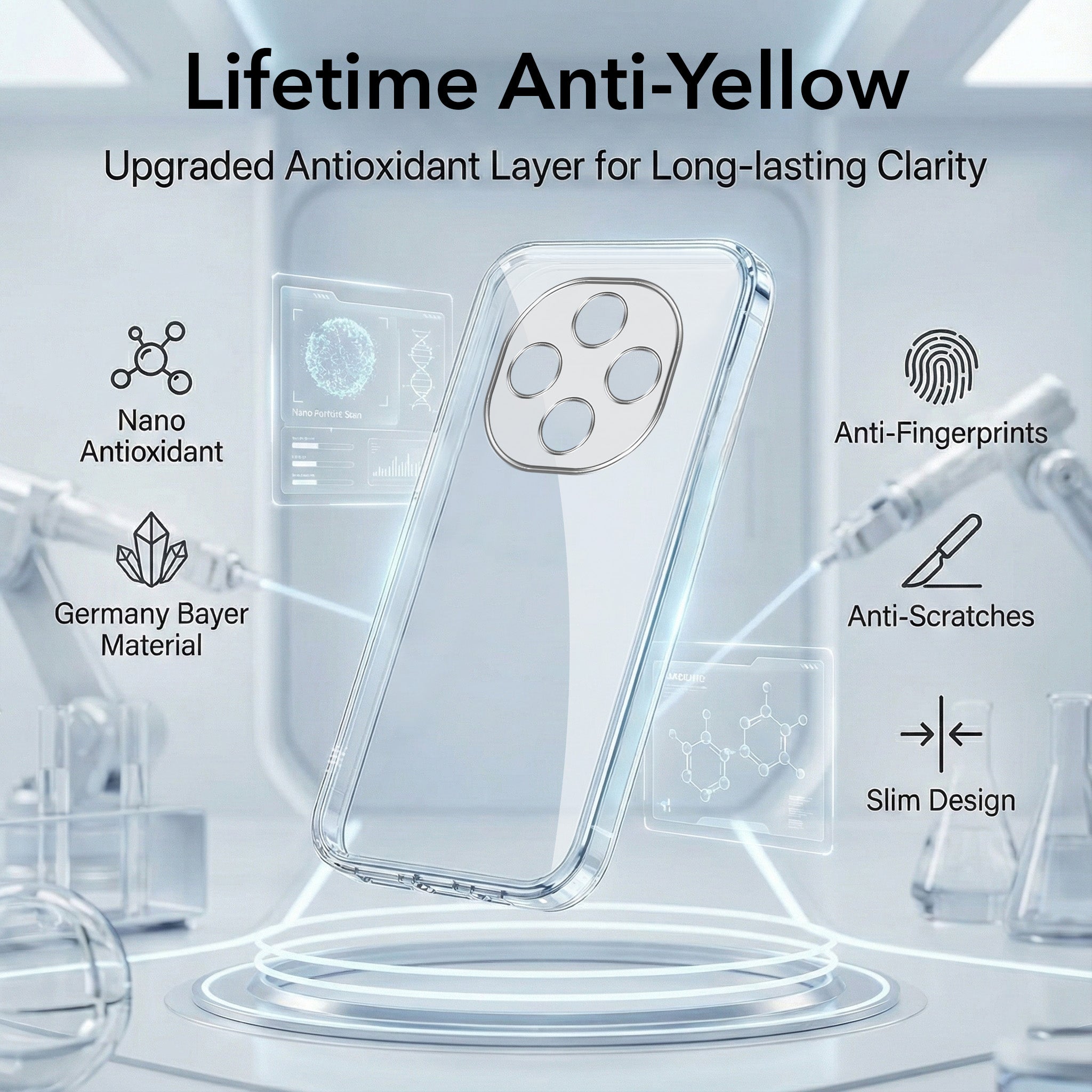 For Oppo F31 Pro Combo with Back Cover and 9H Tempered Glass (Lifetime Anti-Yellow | Sleek Hard Crystal | Oleophobic Coating Screen Glass)