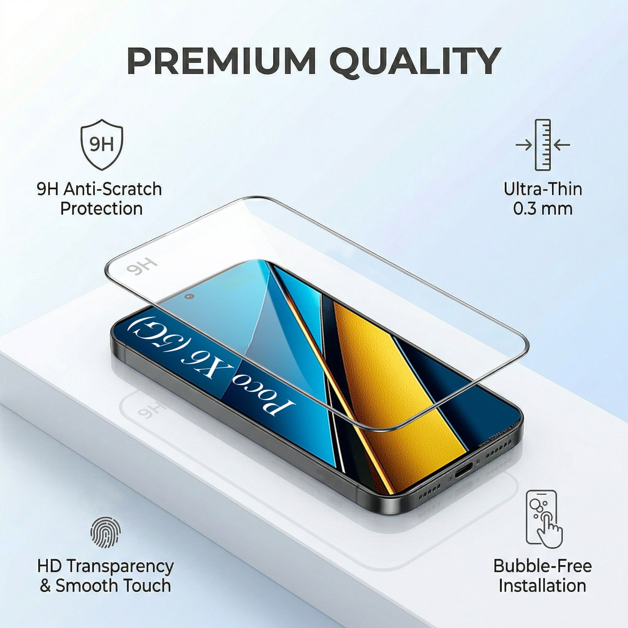 For Poco X6 5G Combo with Back Cover and 9H Tempered Glass (Lifetime Anti-Yellow | Crystal Clear Shockproof | Oleophobic Coating Screen Glass)