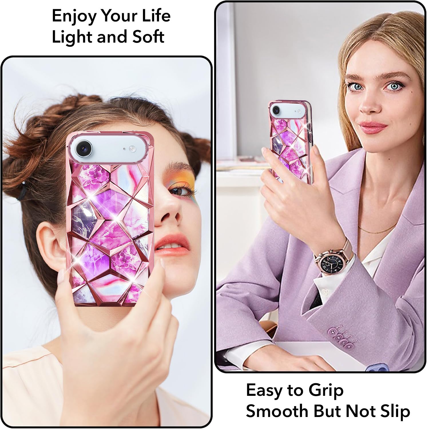 For Apple iPhone 17 Air Back Cover Case Compatible 3D Silicone (Dual Design Glitter Sparkle and Detachable Diamond Print Case | Soft and Flexible)