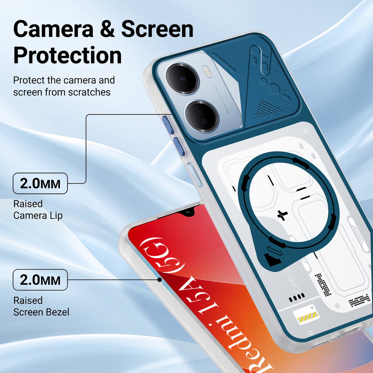 For Redmi 15A Metallic Back Cover Case (Metallic Camera Protection & Buttons | Translucent Milky Shade | Hard Polycarbonate)