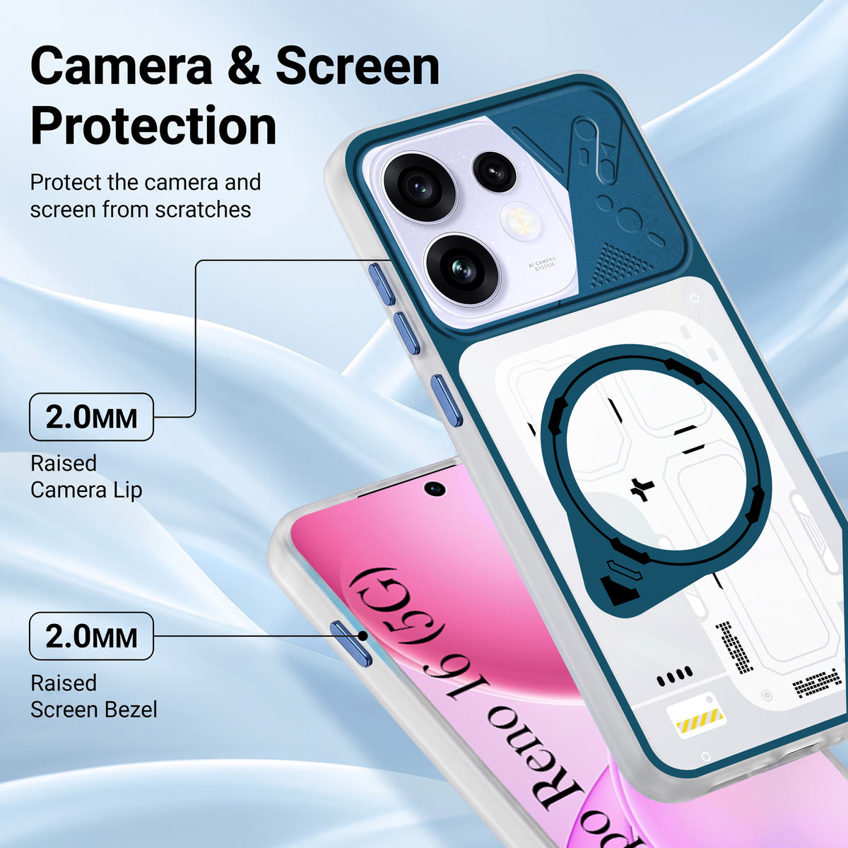 For Oppo Reno 16 Metallic Back Cover Case (Metallic Camera Protection & Buttons | Translucent Milky Shade | Hard Polycarbonate)