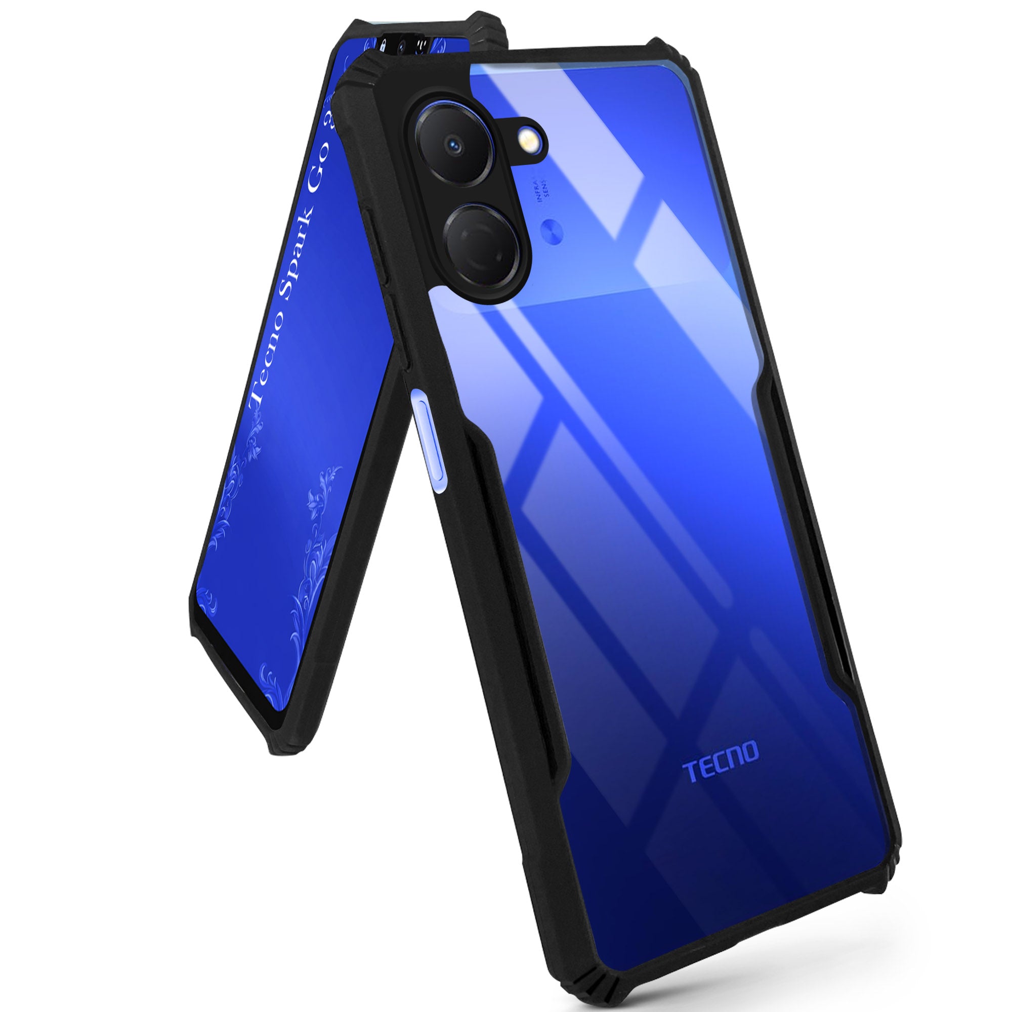 For Tecno Spark Go 3 Back Cover Case (Shockproof with Polycarbonate Clear Panel | Professional Black)